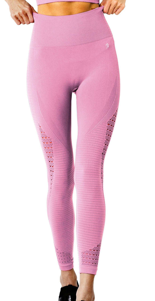 Mesh Seamless Legging with Ribbing Detail - Pink - Skoutley Outdoors LLC