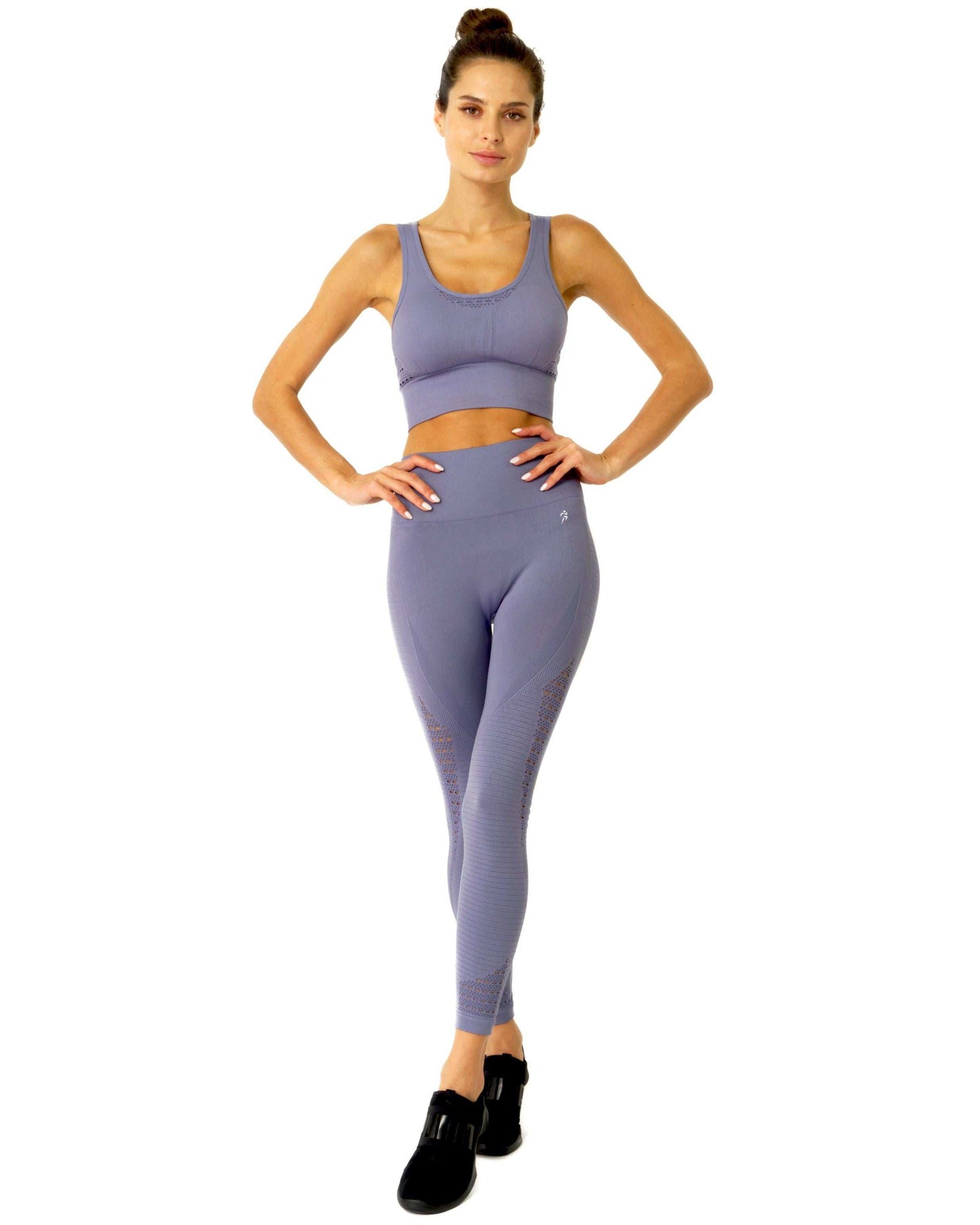 Mesh Seamless Legging with Ribbing Detail - Grey Purple - Skoutley Outdoors LLC