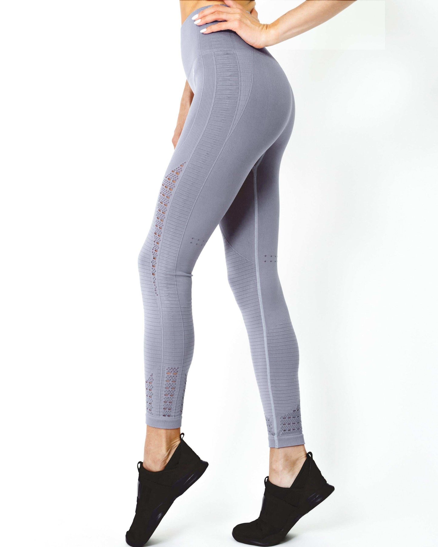 Mesh Seamless Legging with Ribbing Detail - Grey Purple - Skoutley Outdoors LLC