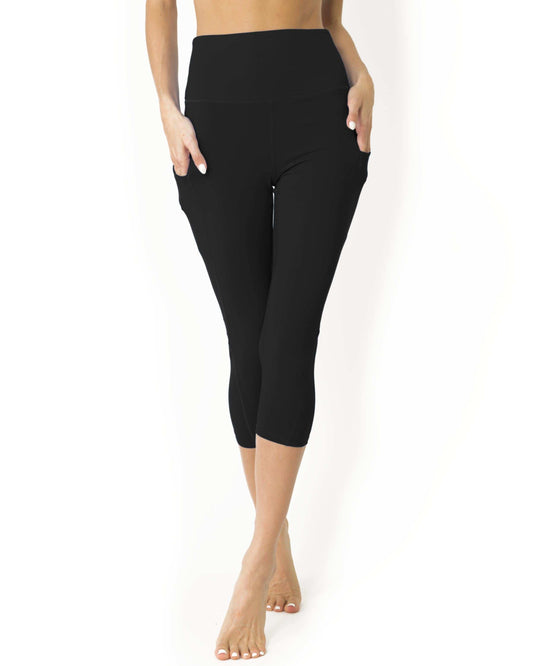 High Waisted Yoga Capri Leggings - Black - Skoutley Outdoors LLC