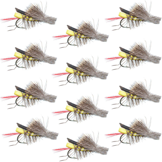 Dave's Hopper Yellow Foam Body Grasshopper Fly - 1 Dozen Flies Hook Size 12 - Skoutley Outdoors LLC