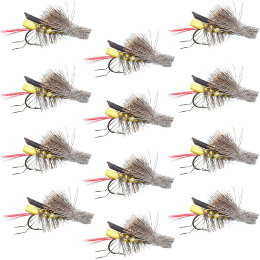 Dave's Hopper Yellow Foam Body Grasshopper Fly - 1 Dozen Flies Hook Size 10 - Skoutley Outdoors LLC