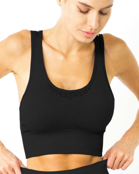 Mesh Seamless Bra with Cutouts - Black - Skoutley Outdoors LLC