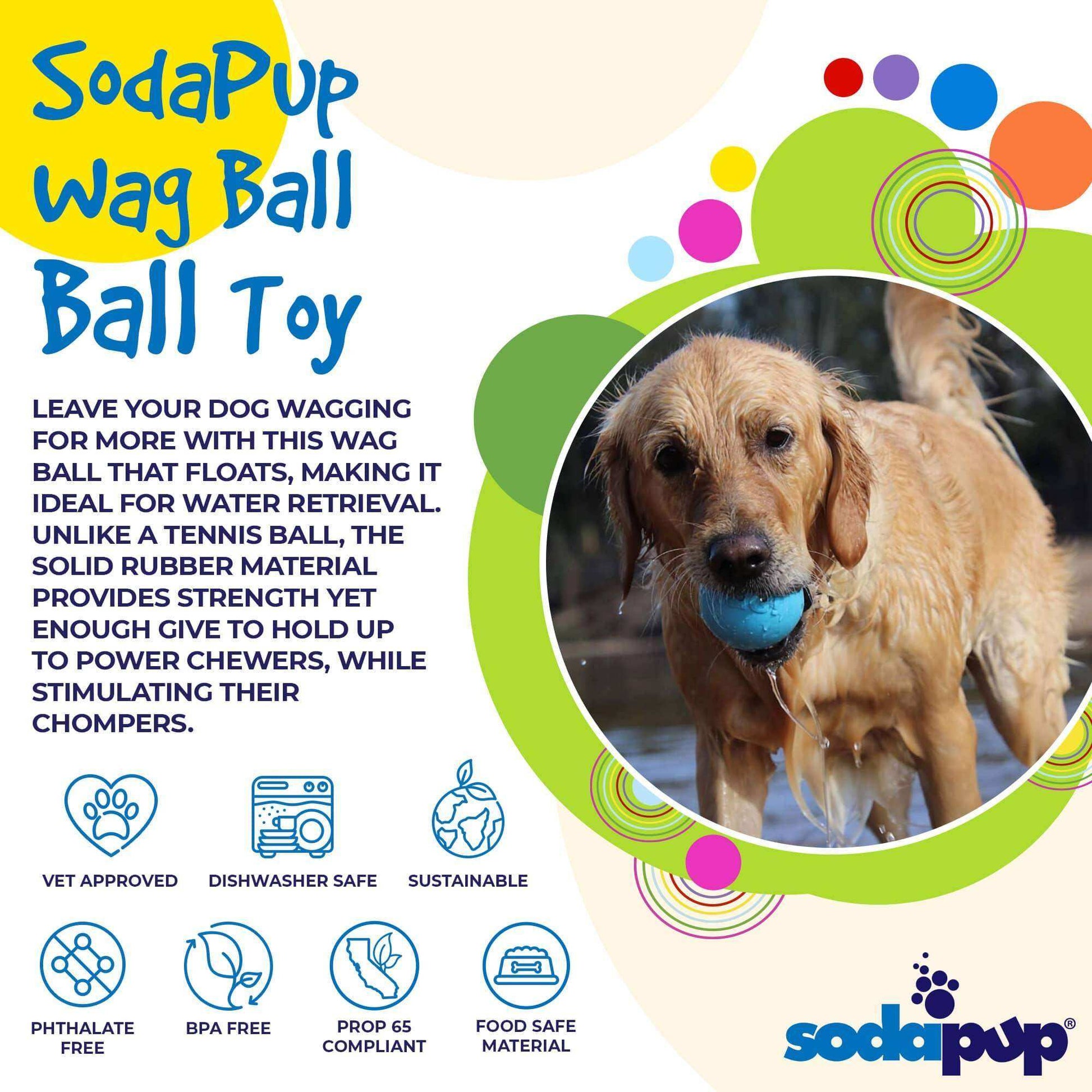 Wag Ball Ultra Durable Synthetic Rubber Chew Toy & Floating Retrieving Toy - Large - Blue - Skoutley Outdoors LLC