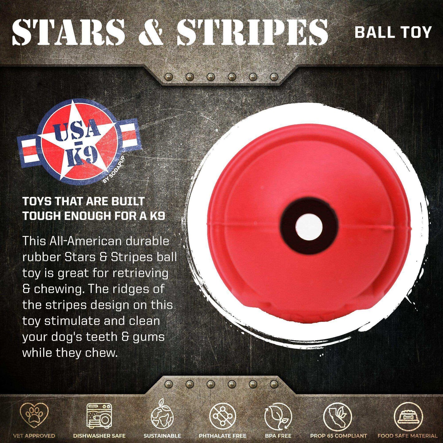 USA-K9 Stars and Stripes Ultra-Durable Rubber Chew Ball - Skoutley Outdoors LLC