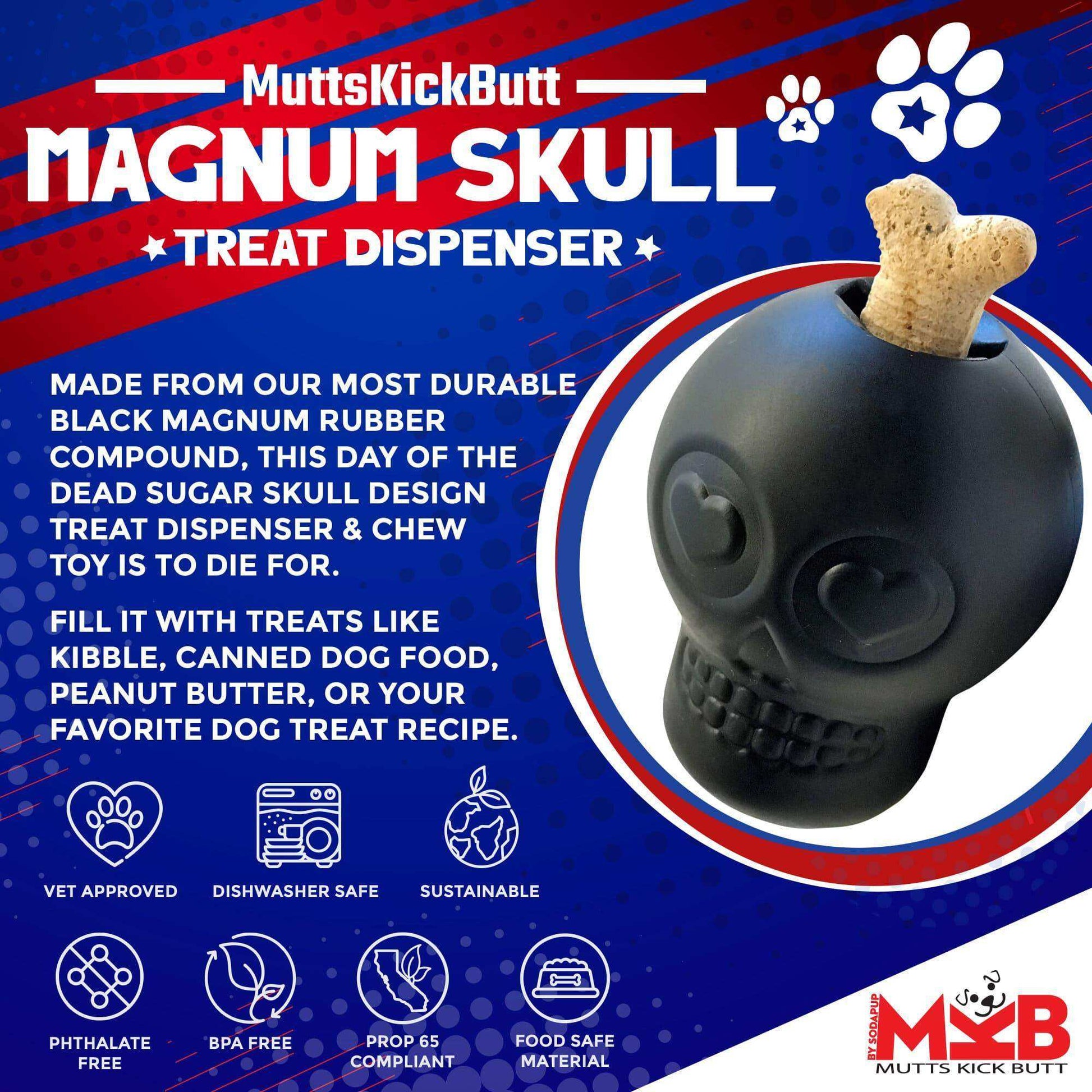 Magnum Sugar Skull eDispenser Ultra-Durable Chew Toy & Treat Dispenser - Black - Skoutley Outdoors LLC