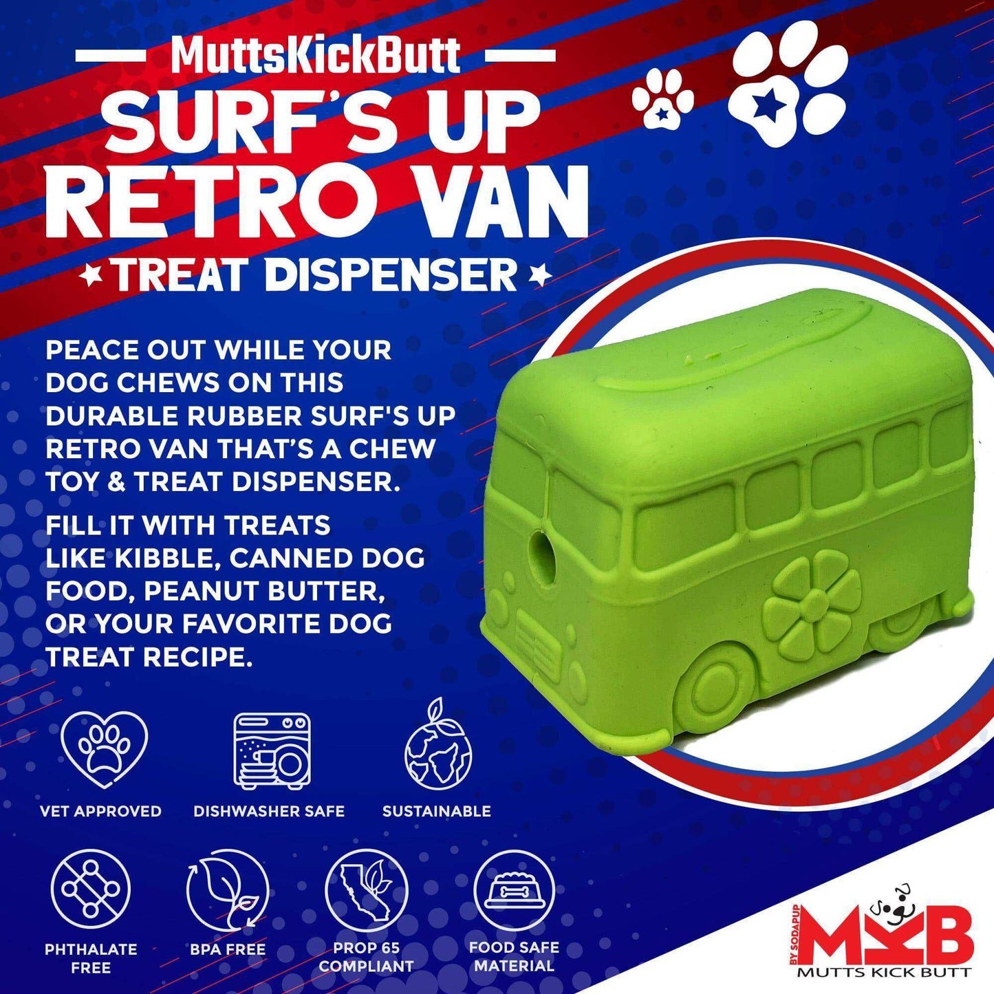 Surf's Up! Retro Van Durable Chew Toy & Treat Dispenser - Skoutley Outdoors LLC