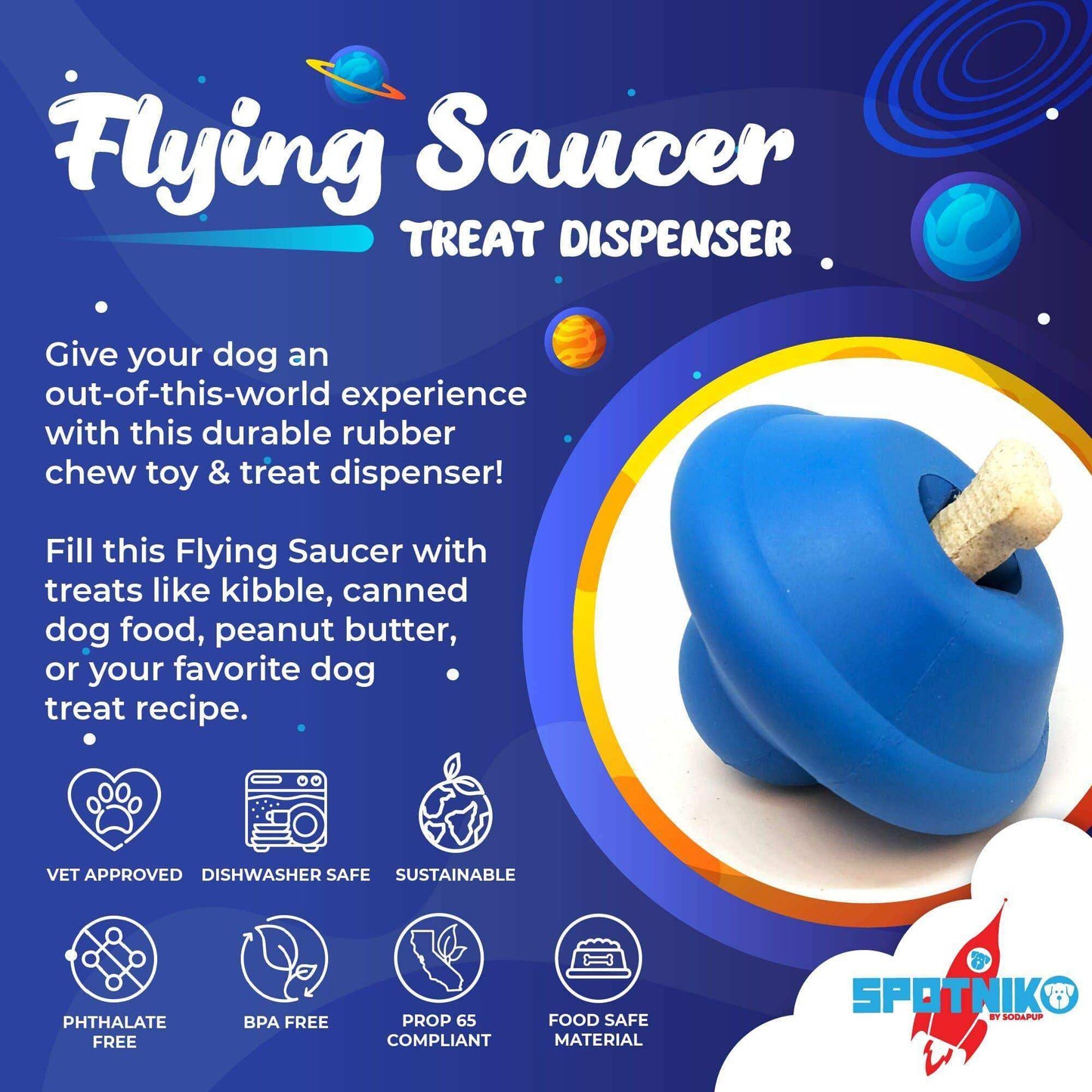 Flying Saucer eDispenser Durable Rubber Chew Toy & Treat Dispenser - Skoutley Outdoors LLC