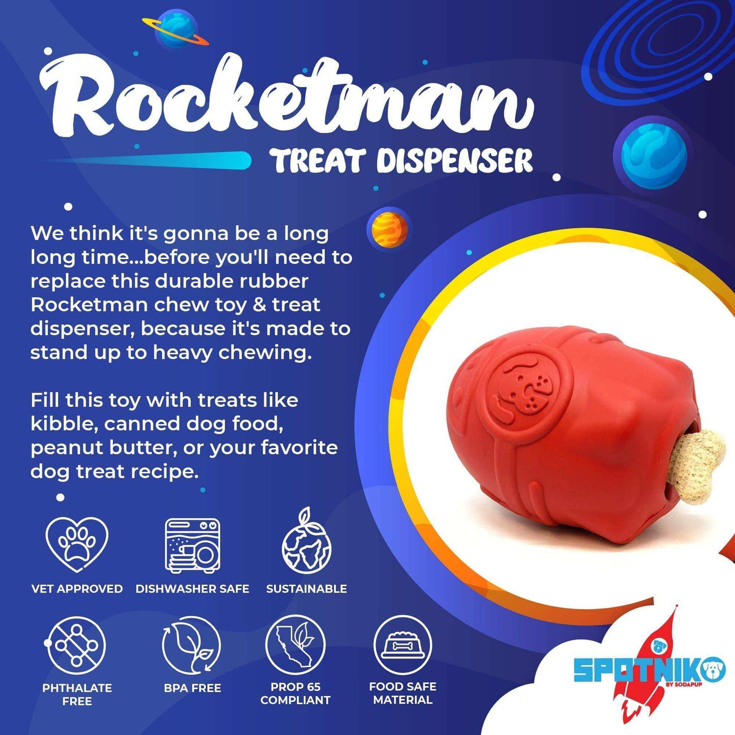 Rocketman Durable Rubber Treat Dispenser & Chew Toy - Skoutley Outdoors LLC