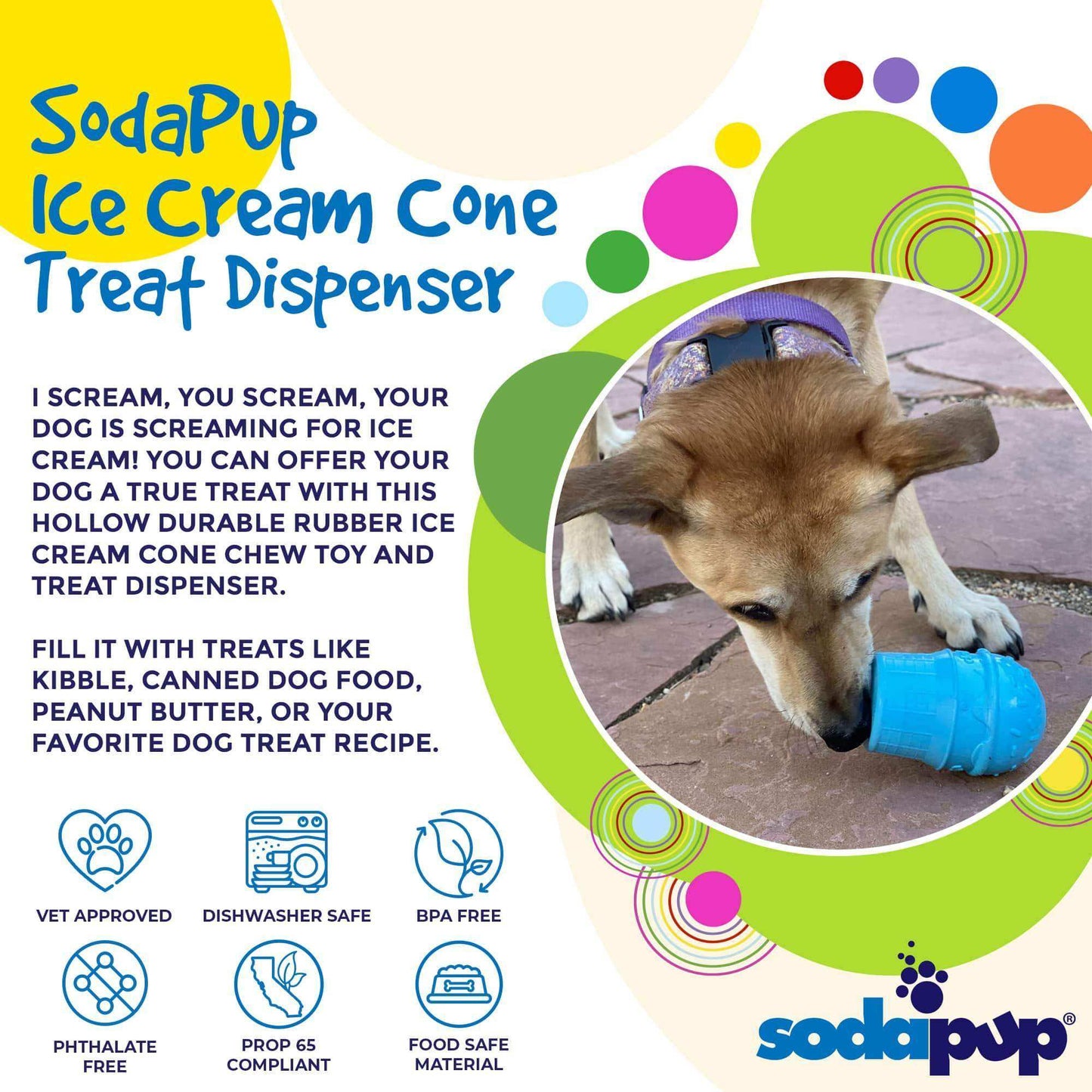 Ice Cream Cone Durable PUP-X Rubber eDispenser Chew Toy and Treat Dispenser - Skoutley Outdoors LLC