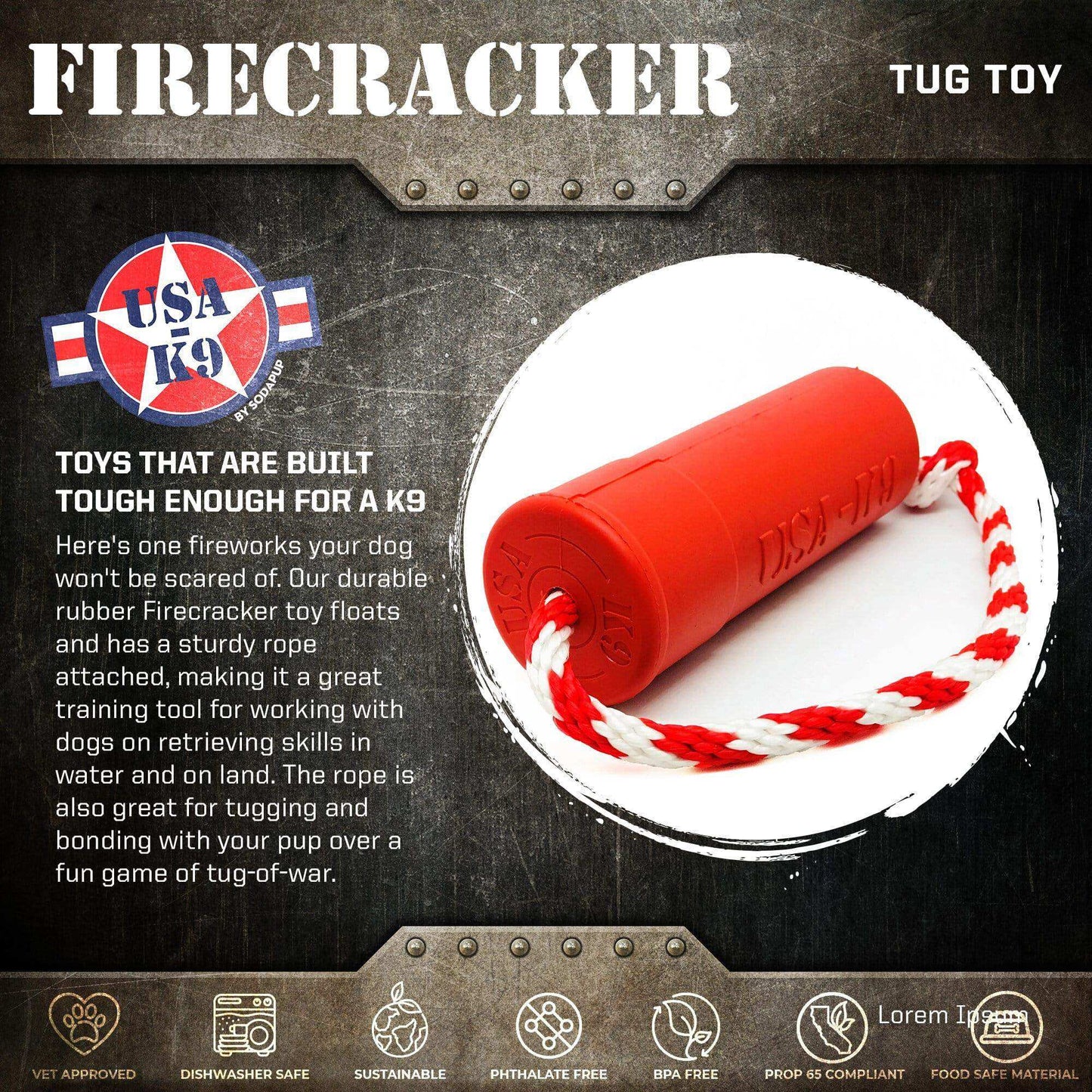 USA-K9 Firecracker Durable Rubber Floating Training Dummy - Large - Red - Skoutley Outdoors LLC