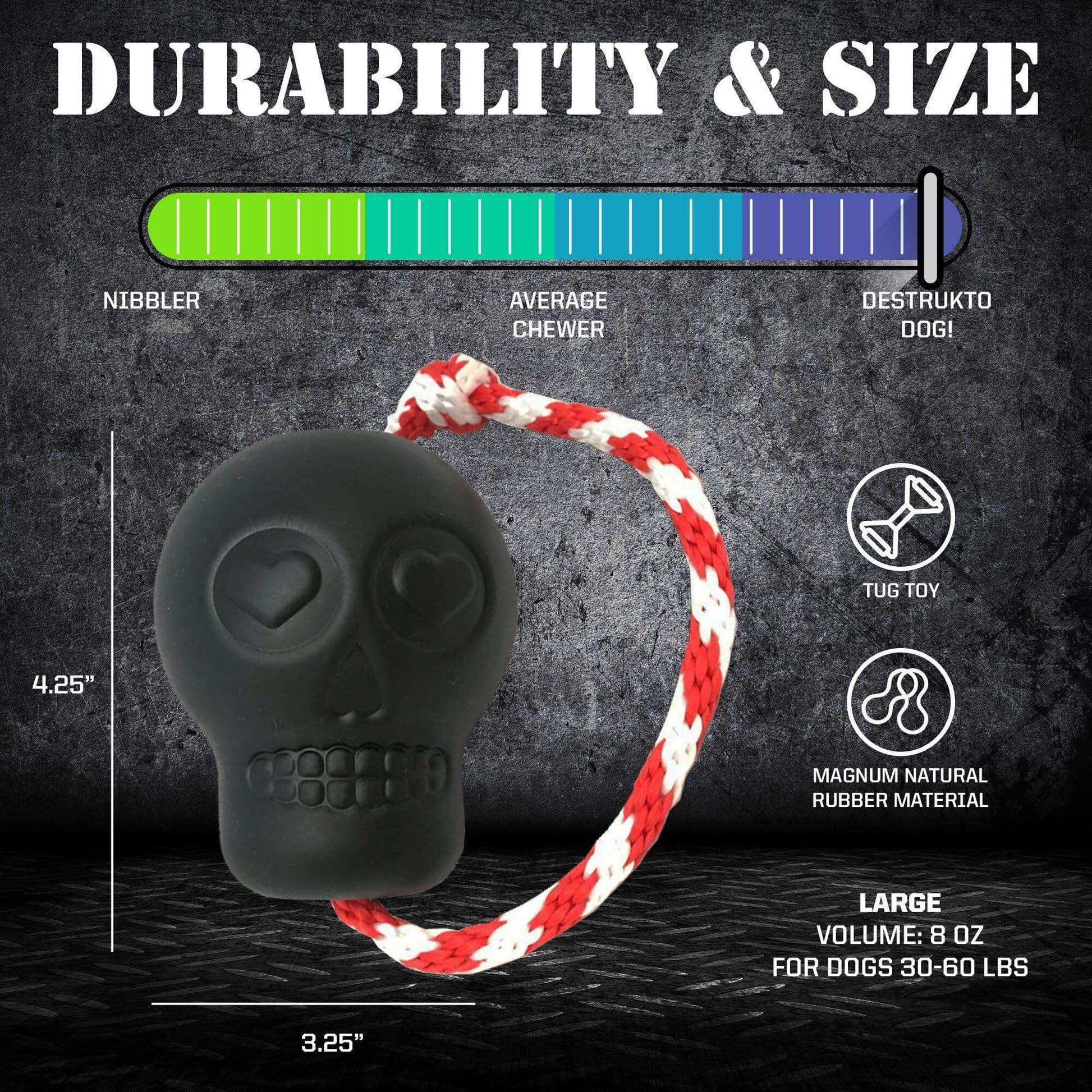 USA-K9 Magnum Skull Durable Rubber Chew Toy, Treat Dispenser, Reward Toy, Tug Toy, and Retrieving Toy - Black Magnum - Skoutley Outdoors LLC