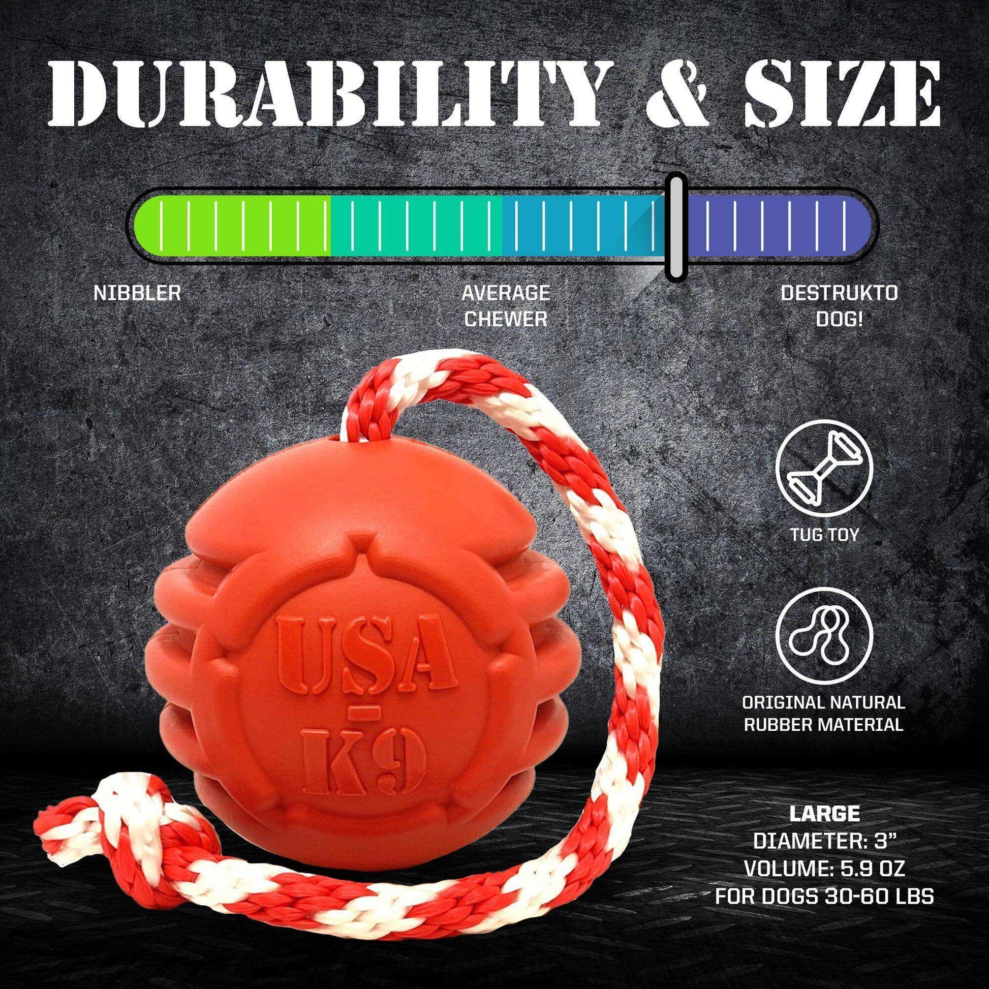 USA-K9 Stars and Stripes Ultra-Durable Durable Rubber Chew Toy, Reward Toy, Tug Toy, and Retrieving Toy - Red - Skoutley Outdoors LLC