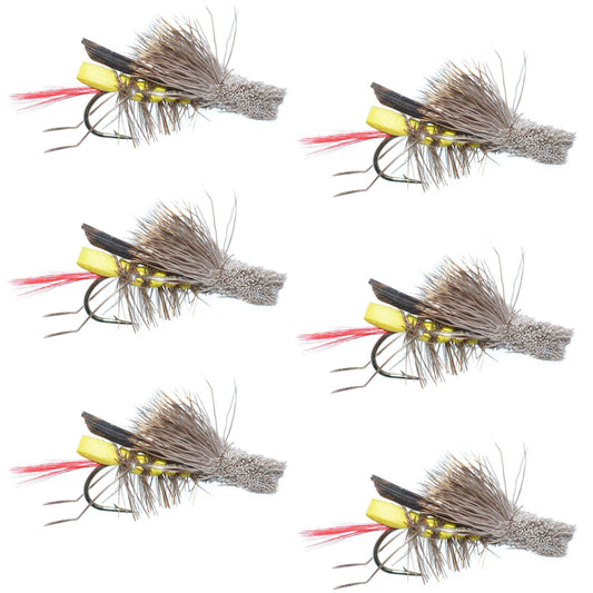 Dave's Hopper Yellow Foam Body Grasshopper Fly - 6 Flies Hook Size 12 - Skoutley Outdoors LLC