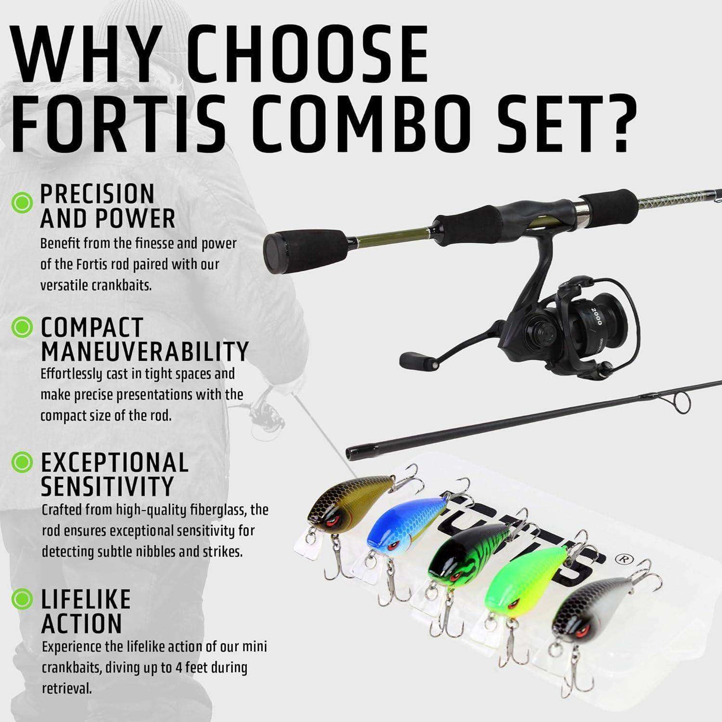 6' Medium Heavy Action Spinning Rod and Reel Package, 1 Piece Fiberglass/Graphite Spinning Rod |4000 Spinning Reel | FORTIS - Skoutley Outdoors LLC