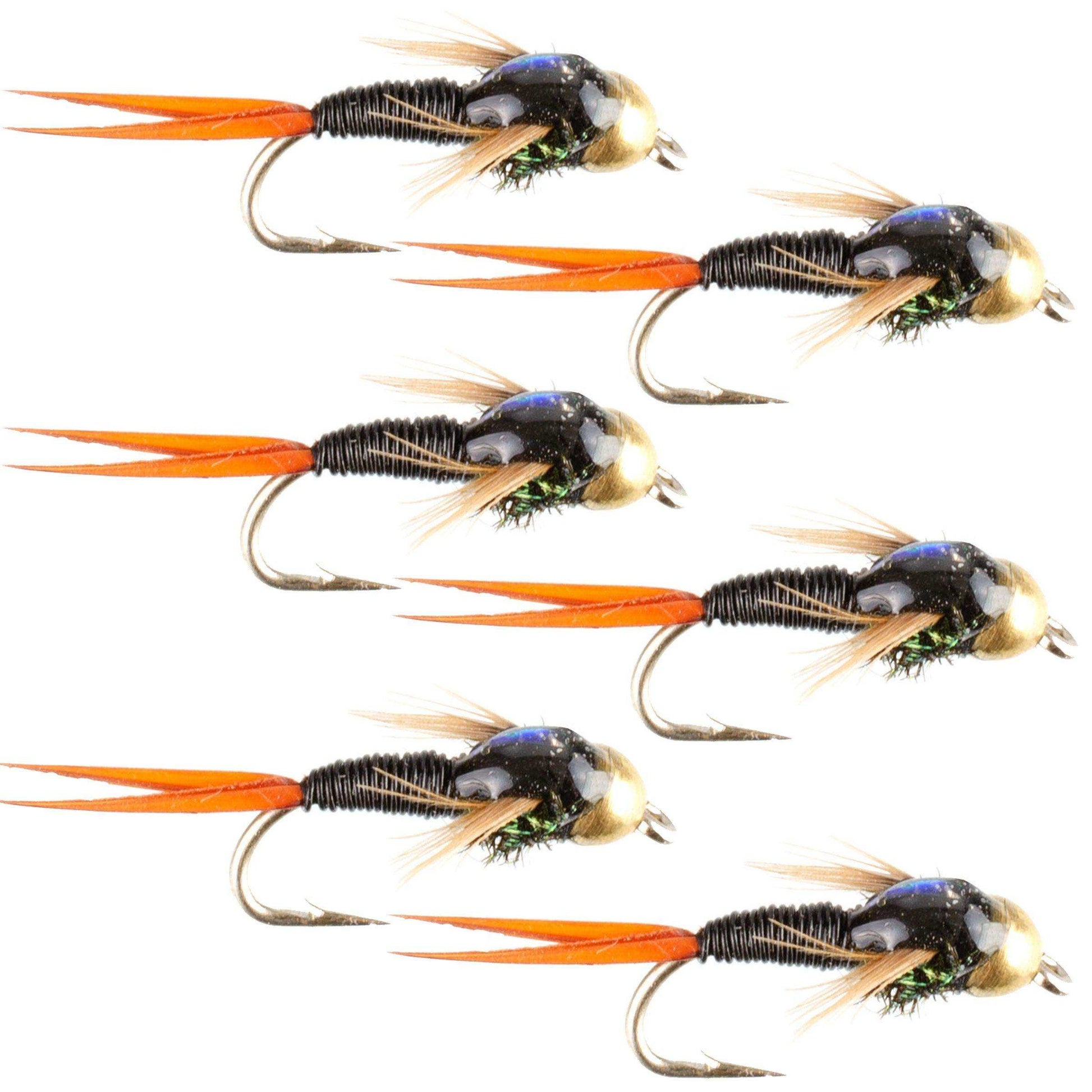 Bead Head Black Copper John Nymph Fly Fishing Flies - Set of 6 Flies Hook Size 14 - Skoutley Outdoors LLC