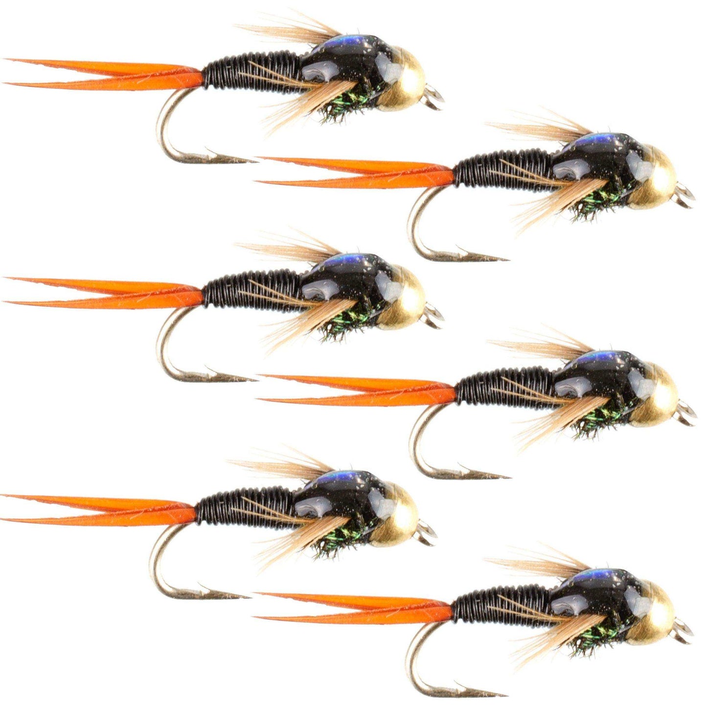 Bead Head Black Copper John Nymph Fly Fishing Flies - Set of 6 Flies Hook Size 18 - Skoutley Outdoors LLC