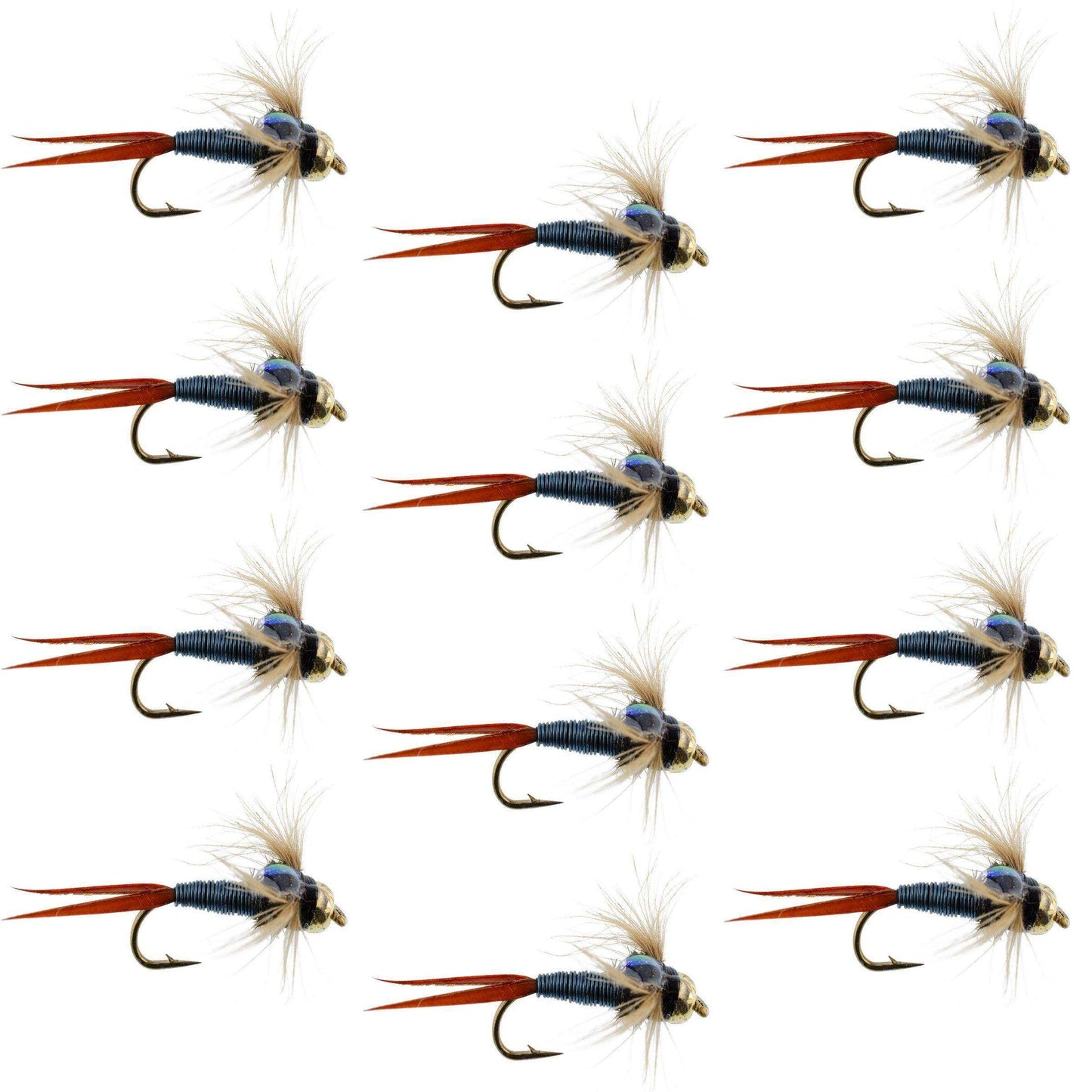 Bead Head Metallic Blue Copper John Nymph - 1 Dozen Fly Fishing Flies - Hook Size 10 - Skoutley Outdoors LLC