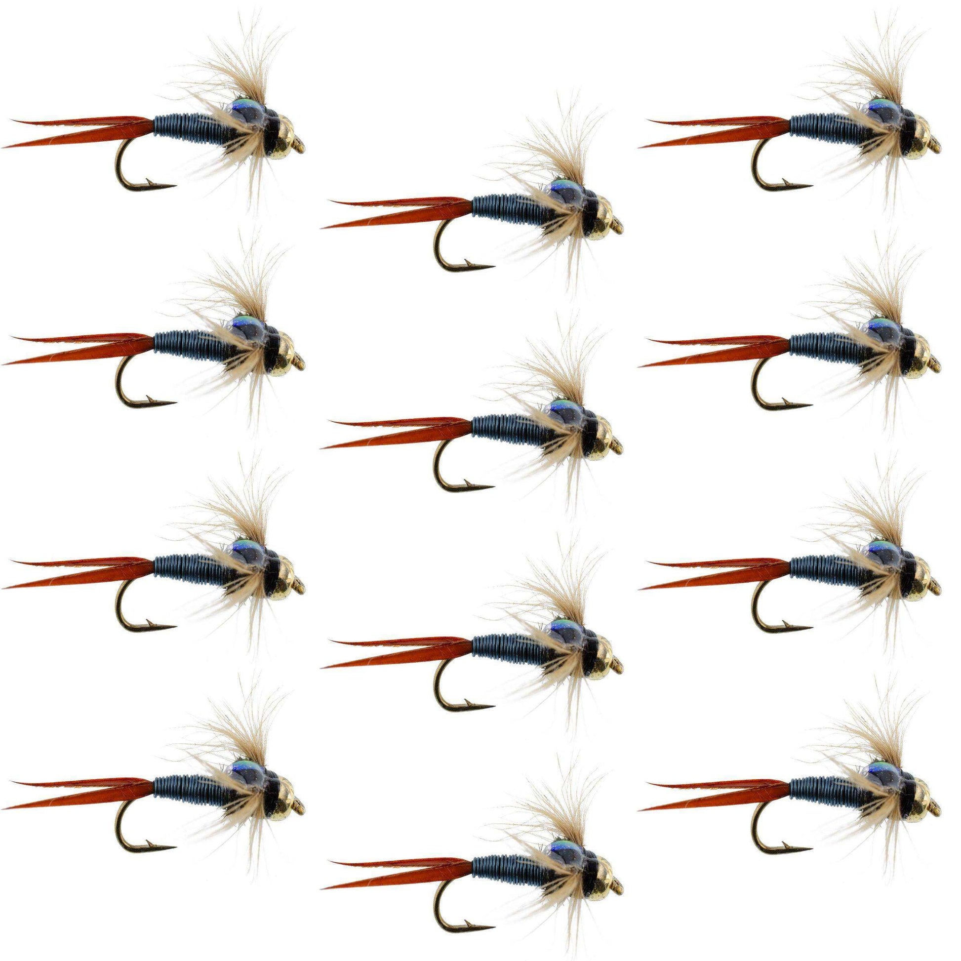 Bead Head Metallic Blue Copper John Nymph - 1 Dozen Fly Fishing Flies - Hook Size 10 - Skoutley Outdoors LLC