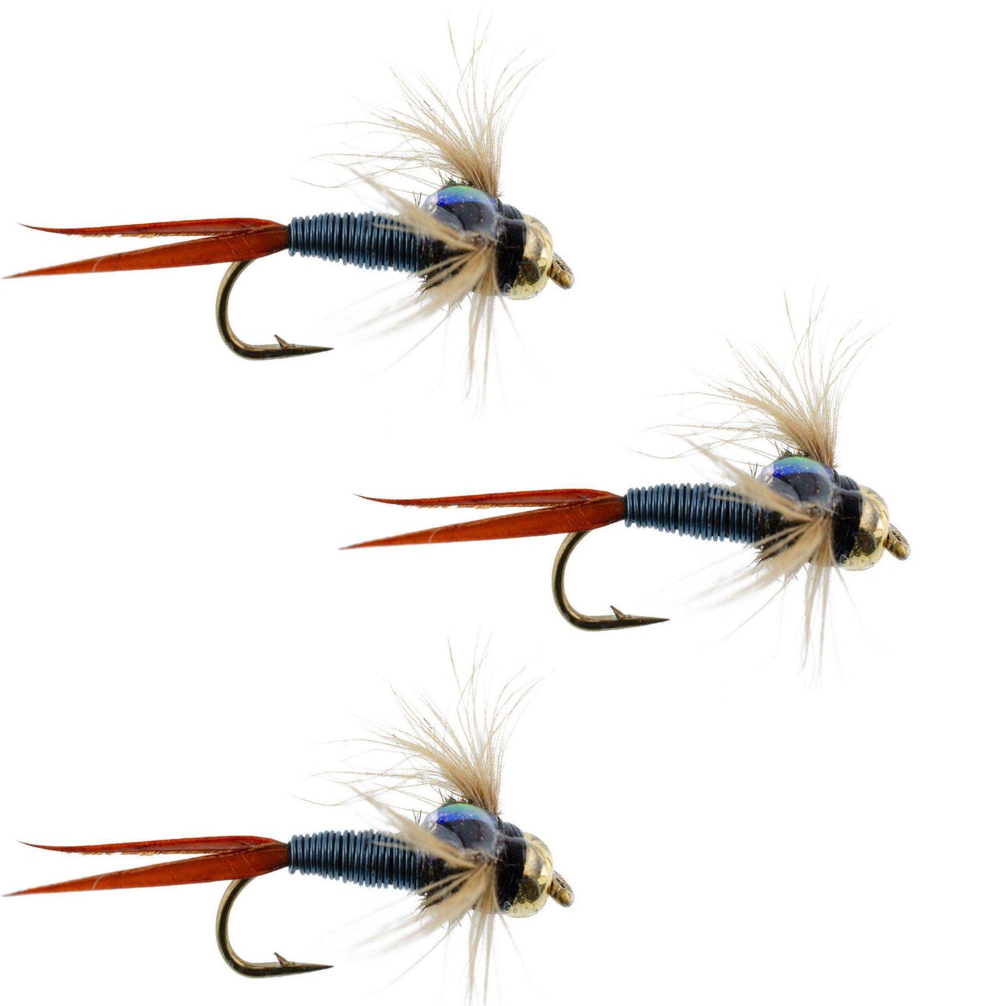 3 Pack Bead Head Metallic Blue Copper John Nymph - Fly Fishing Flies - Hook Size 12 - Skoutley Outdoors LLC