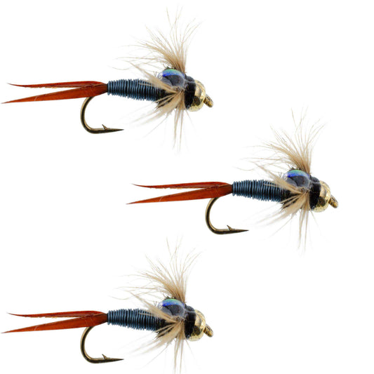 3 Pack Bead Head Metallic Blue Copper John Nymph - Fly Fishing Flies - Hook Size 10 - Skoutley Outdoors LLC