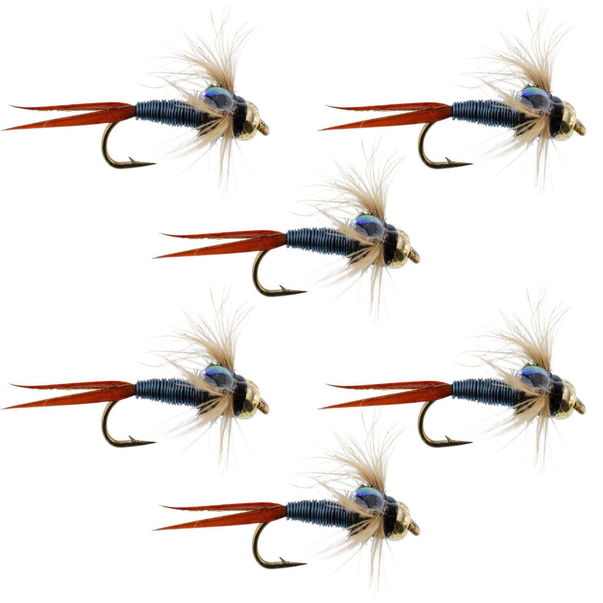 Bead Head Metallic Blue Copper John Nymph - 6 Fly Fishing Flies - Hook Size 14 - Skoutley Outdoors LLC