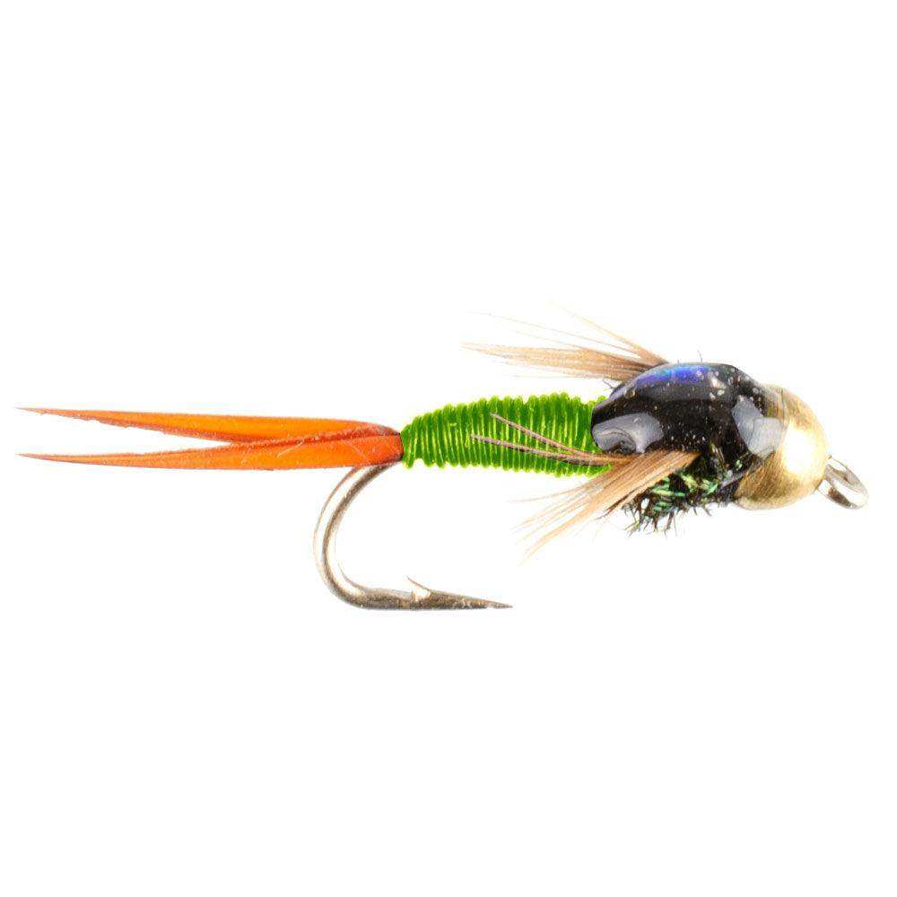 Tungsten Bead Head Chartreuse Copper John Nymph Fly Fishing Flies - Set of 6 Flies Hook Size 14 - Skoutley Outdoors LLC