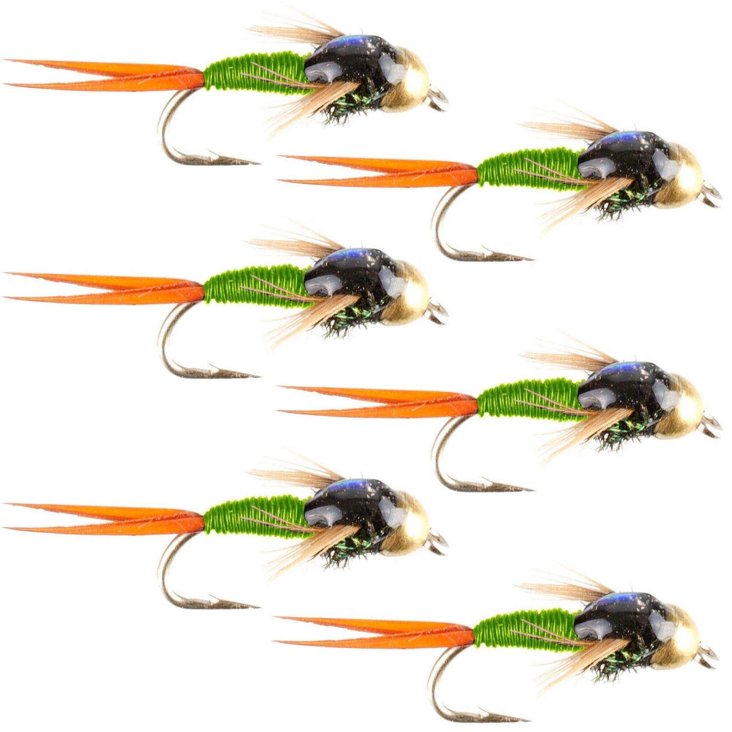 Bead Head Chartreuse Copper John Nymph Fly Fishing Flies - Set of 6 Flies Hook Size 14 - Skoutley Outdoors LLC