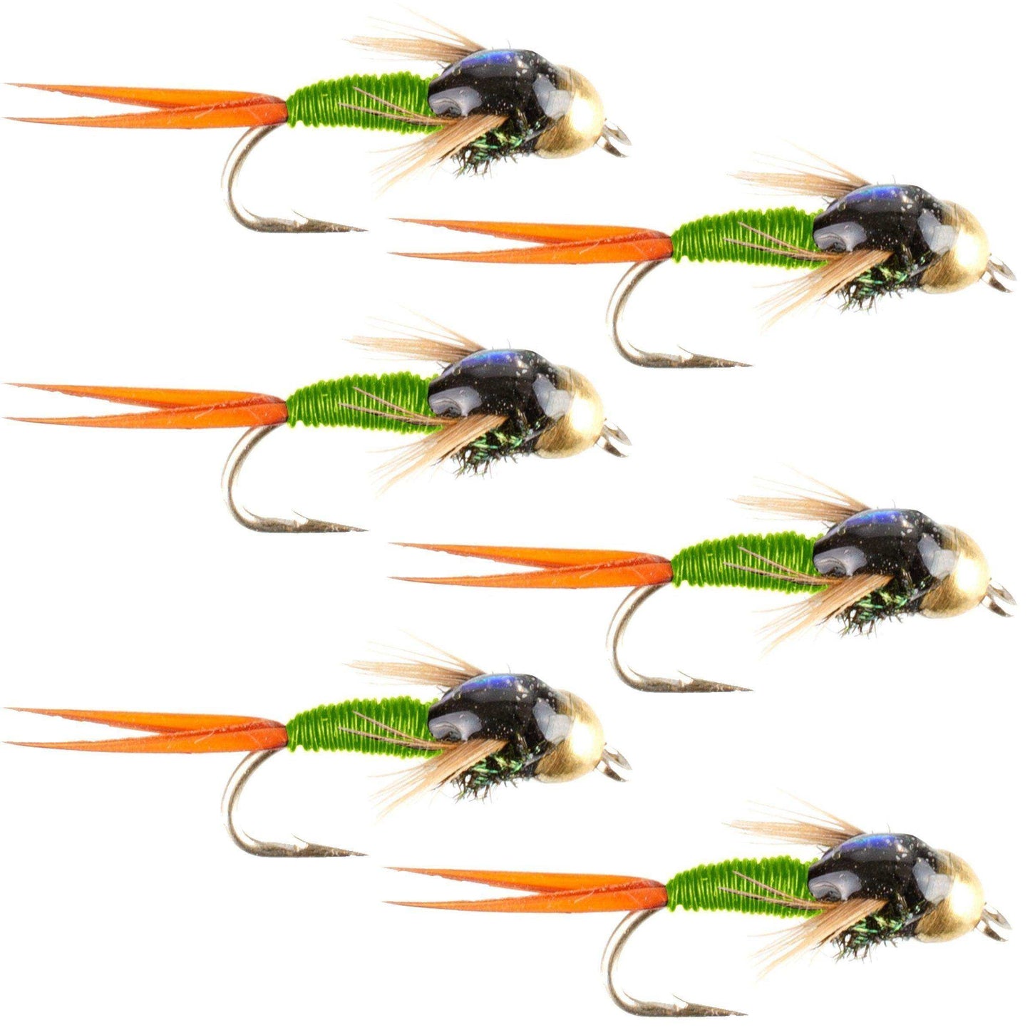 Tungsten Bead Head Chartreuse Copper John Nymph Fly Fishing Flies - Set of 6 Flies Hook Size 12 - Skoutley Outdoors LLC