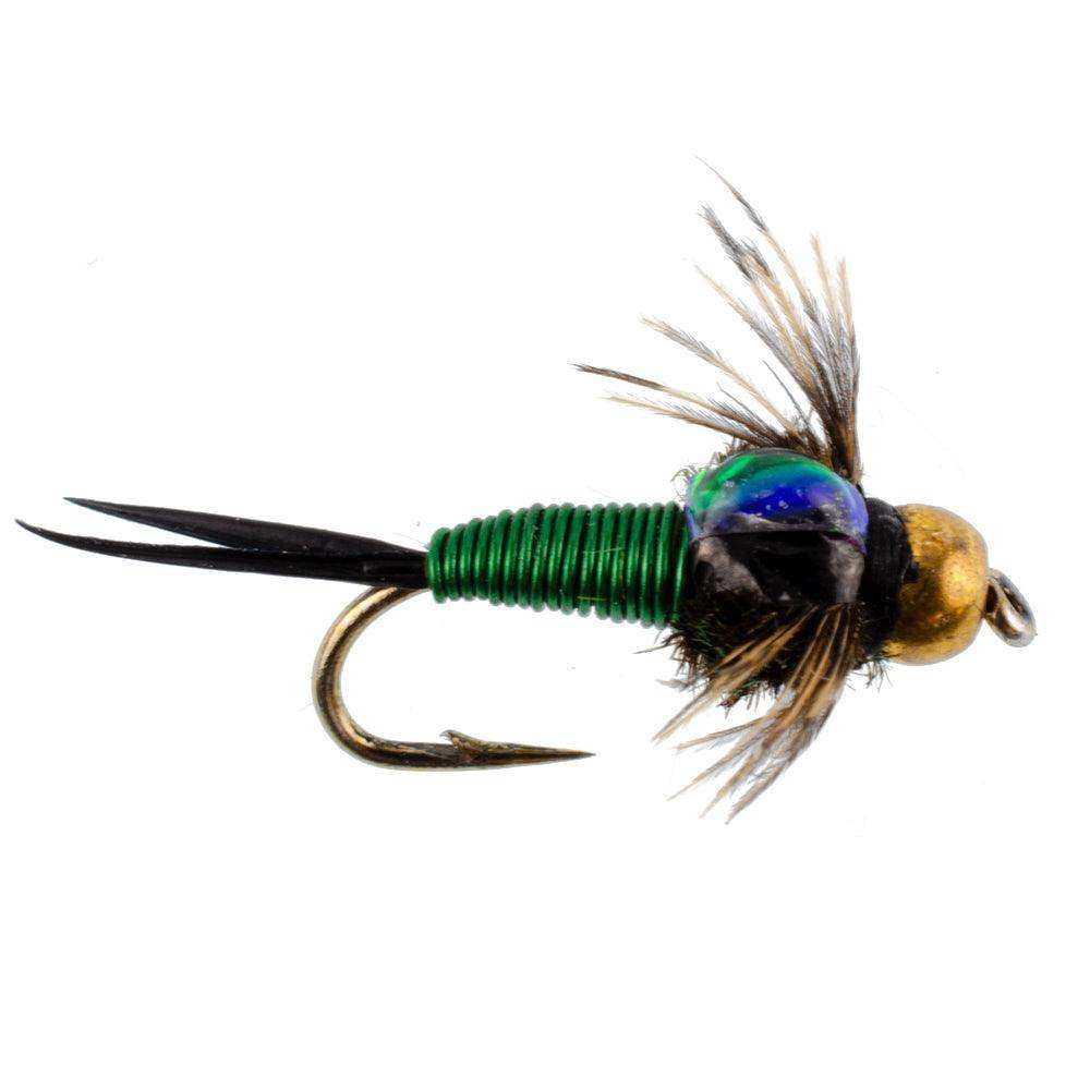 Bead Head Green Copper John Nymph Fly Fishing Flies - Set of 6 Flies Hook Size 14 - Skoutley Outdoors LLC