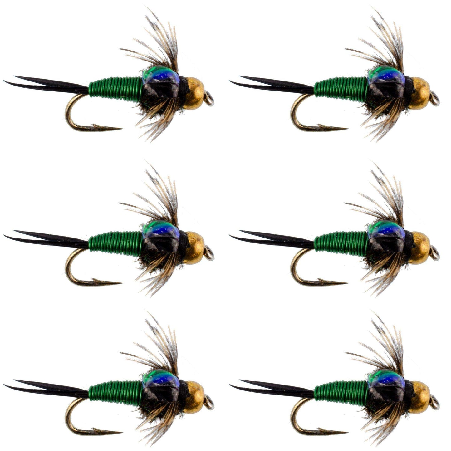 Bead Head Green Copper John Nymph Fly Fishing Flies - Set of 6 Flies Hook Size 18 - Skoutley Outdoors LLC