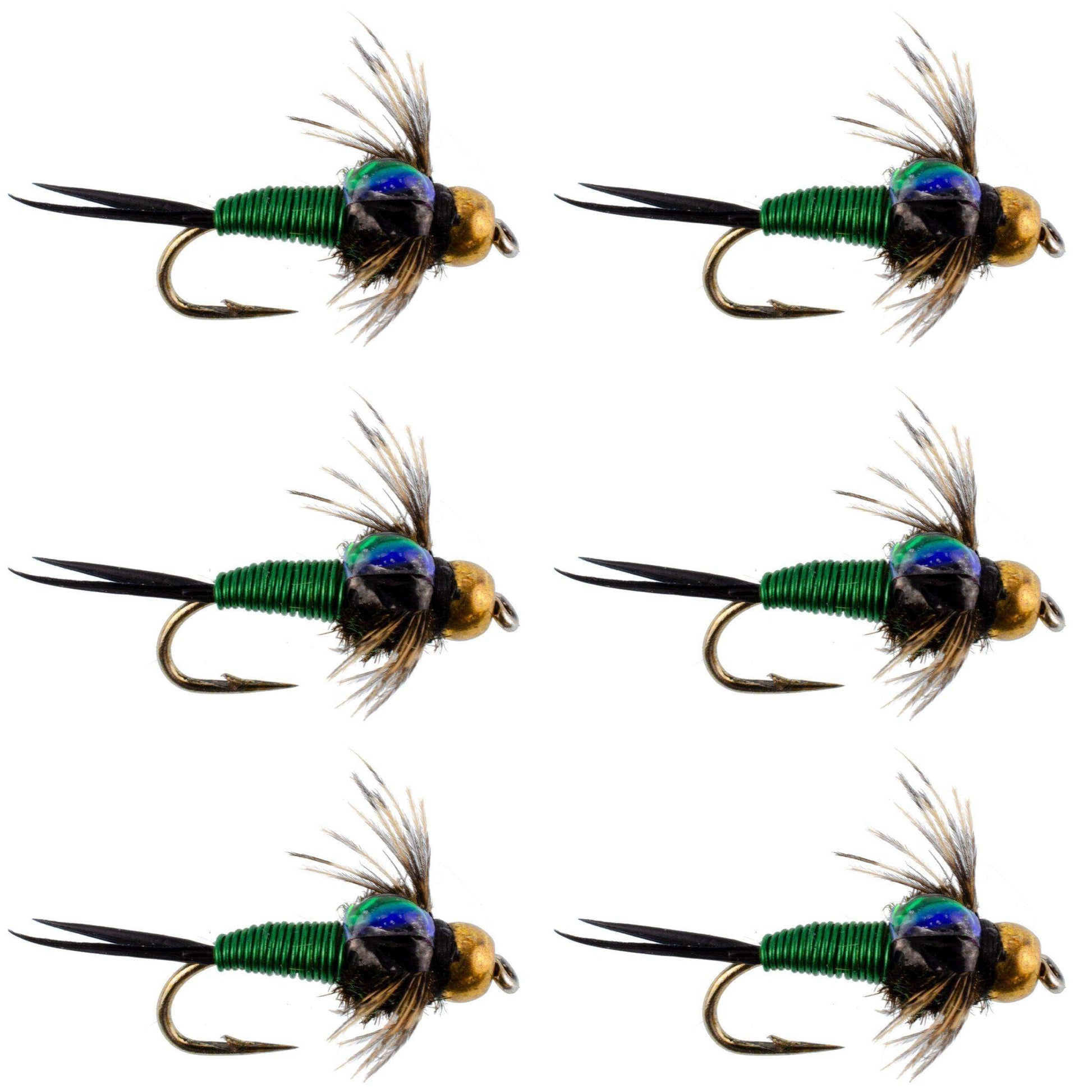 Bead Head Green Copper John Nymph Fly Fishing Flies - Set of 6 Flies Hook Size 18 - Skoutley Outdoors LLC