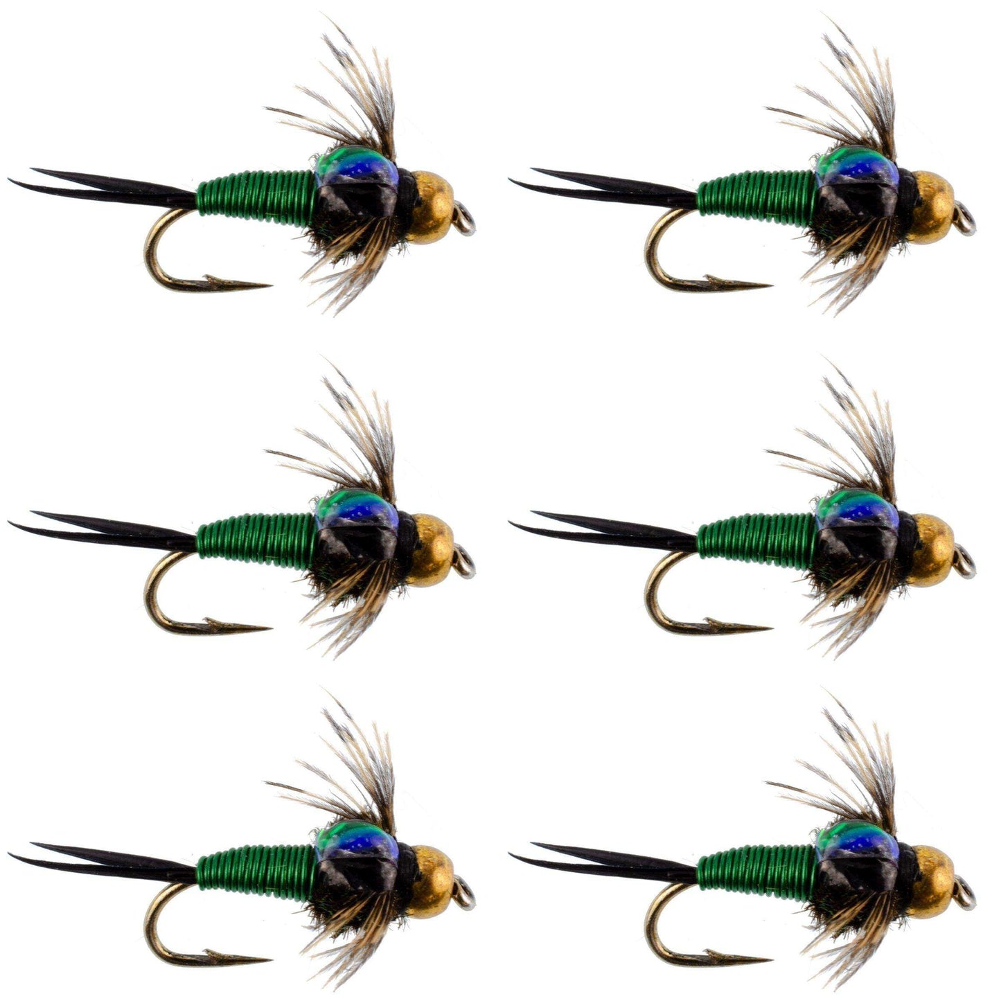 Bead Head Green Copper John Nymph Fly Fishing Flies - Set of 6 Flies Hook Size 12 - Skoutley Outdoors LLC