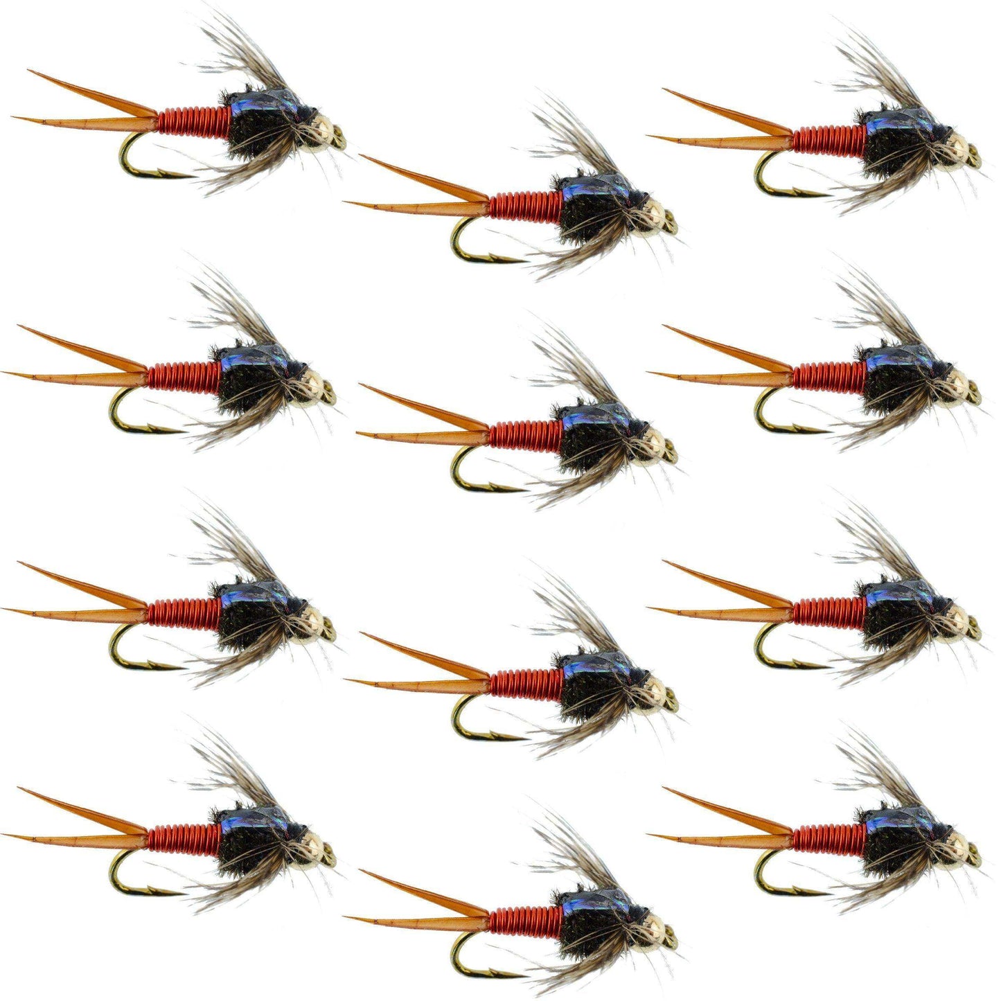 Bead Head Hot Orange Copper John Nymph - 1 Dozen Fly Fishing Flies - Hook Size 12 - Skoutley Outdoors LLC