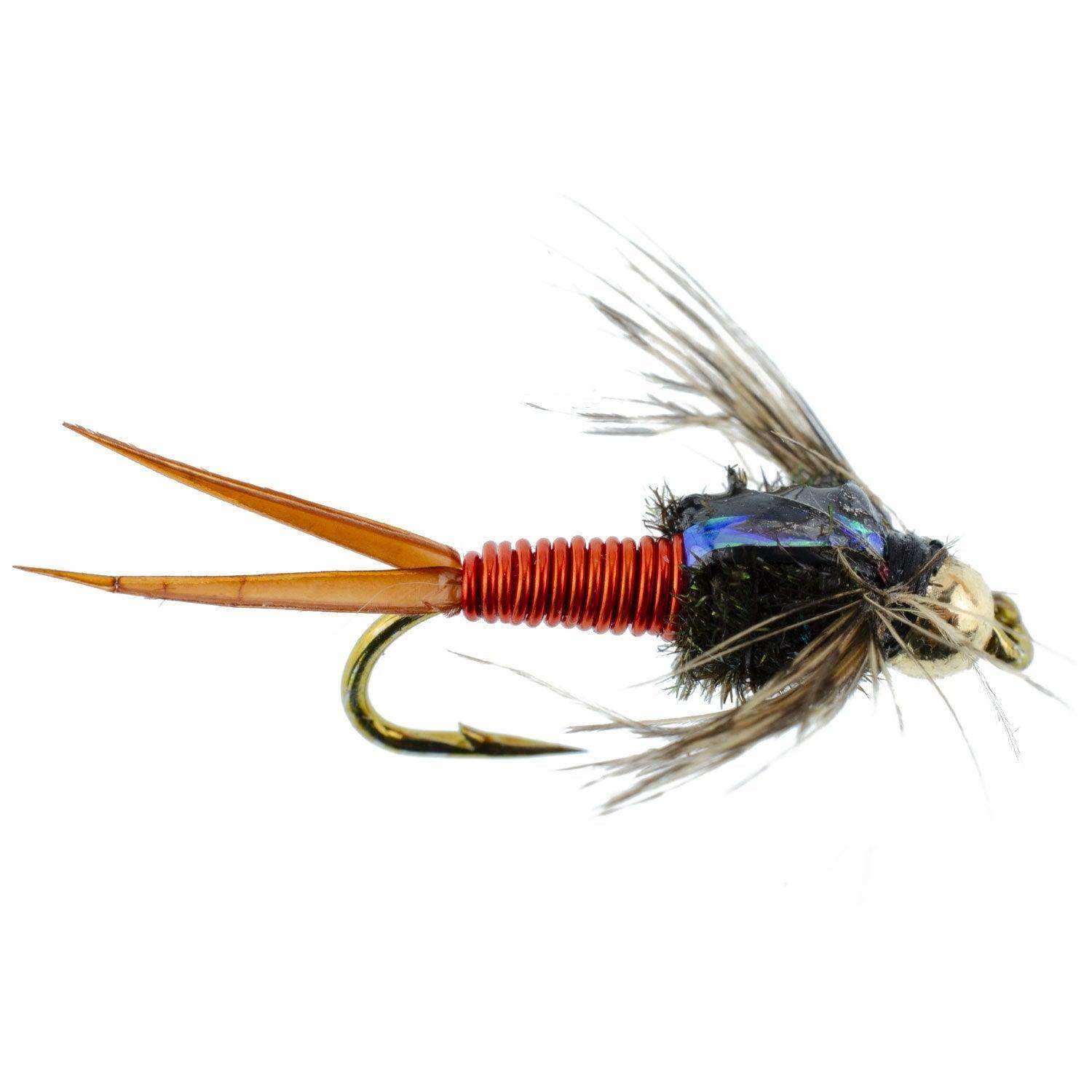 Bead Head Hot Orange Copper John Nymph - 1 Dozen Fly Fishing Flies - Hook Size 10 - Skoutley Outdoors LLC