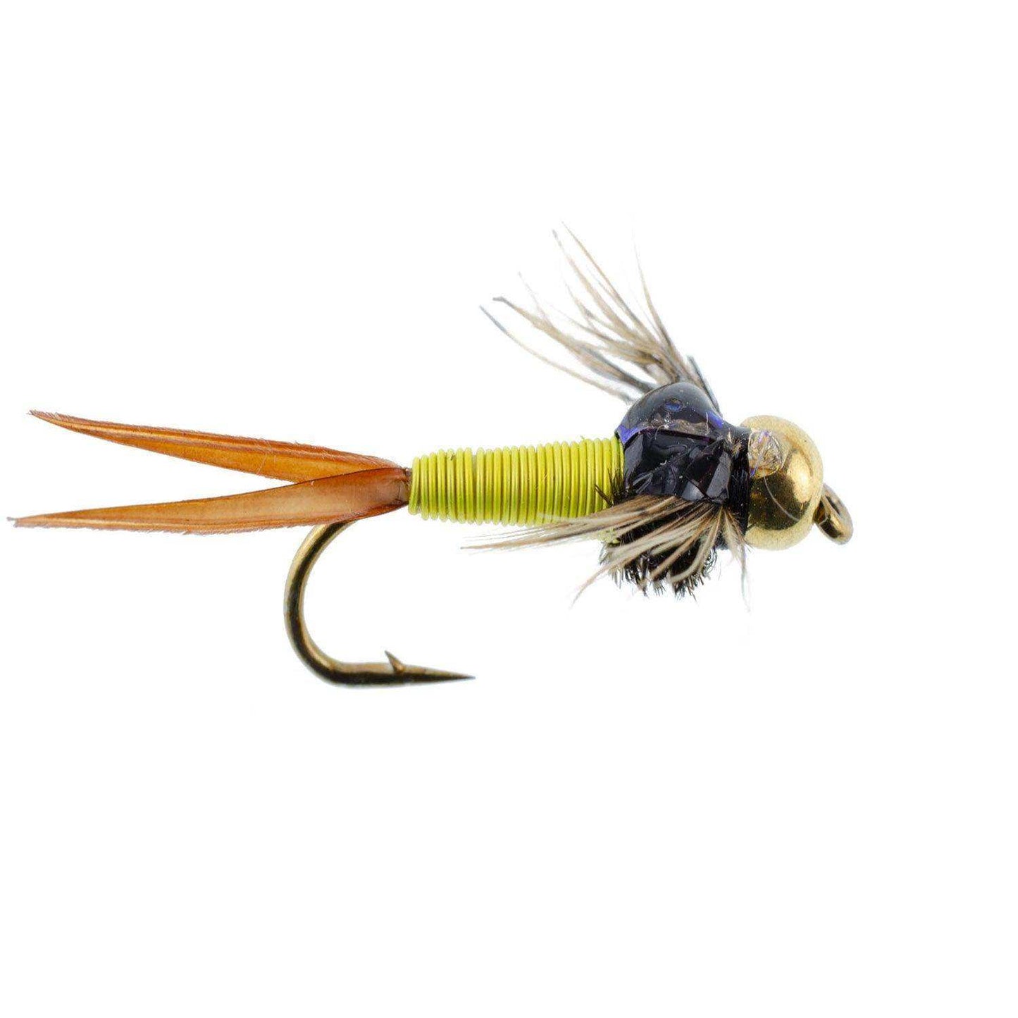 Bead Head Hot Yellow Copper John Nymph - 6 Fly Fishing Flies - Hook Size 14 - Skoutley Outdoors LLC