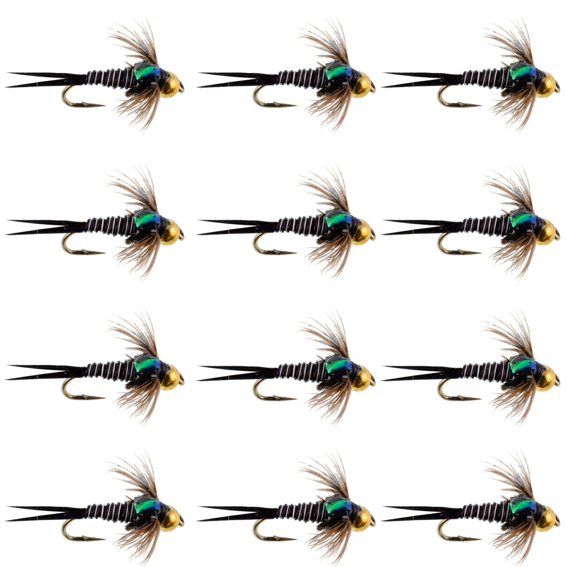 Bead Head Zebra Copper John Nymph Fly Fishing Flies - 1 Dozen Flies Hook Size 14 - Skoutley Outdoors LLC