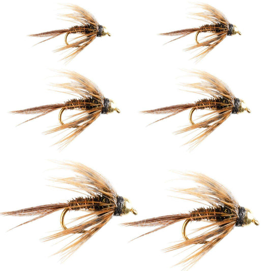 Soft Hackle Bead Head Pheasant Tail Nymph Fly Fishing Flies - 6 Flies Hook Size 12 - Skoutley Outdoors LLC