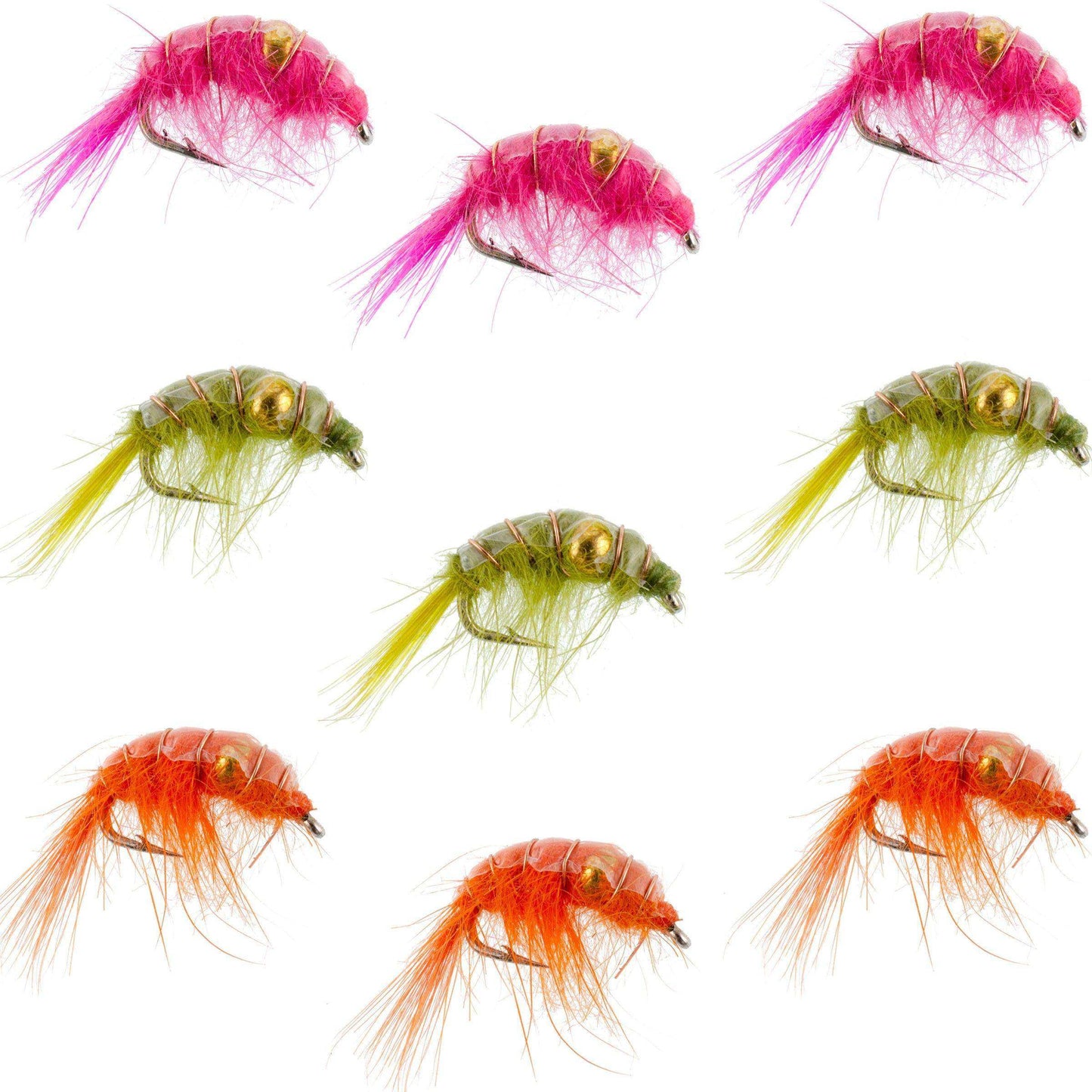 Beaded Shrimp Scud Assortment - 9 Flies - 3 Each of 3 Patterns Size 12 - Tailwater Lake Fly Fishing Flies Collection - Skoutley Outdoors LLC