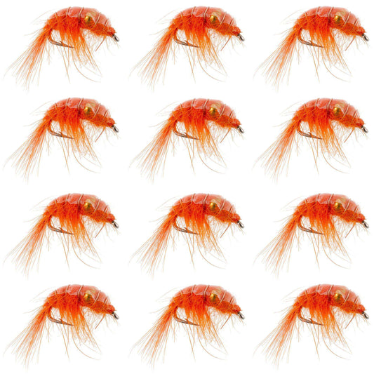 Orange Beaded Shrimp Scud Pattern - 1 Dozen Size 12 - Tailwater Lake Fly Fishing Nymph Flies - Skoutley Outdoors LLC