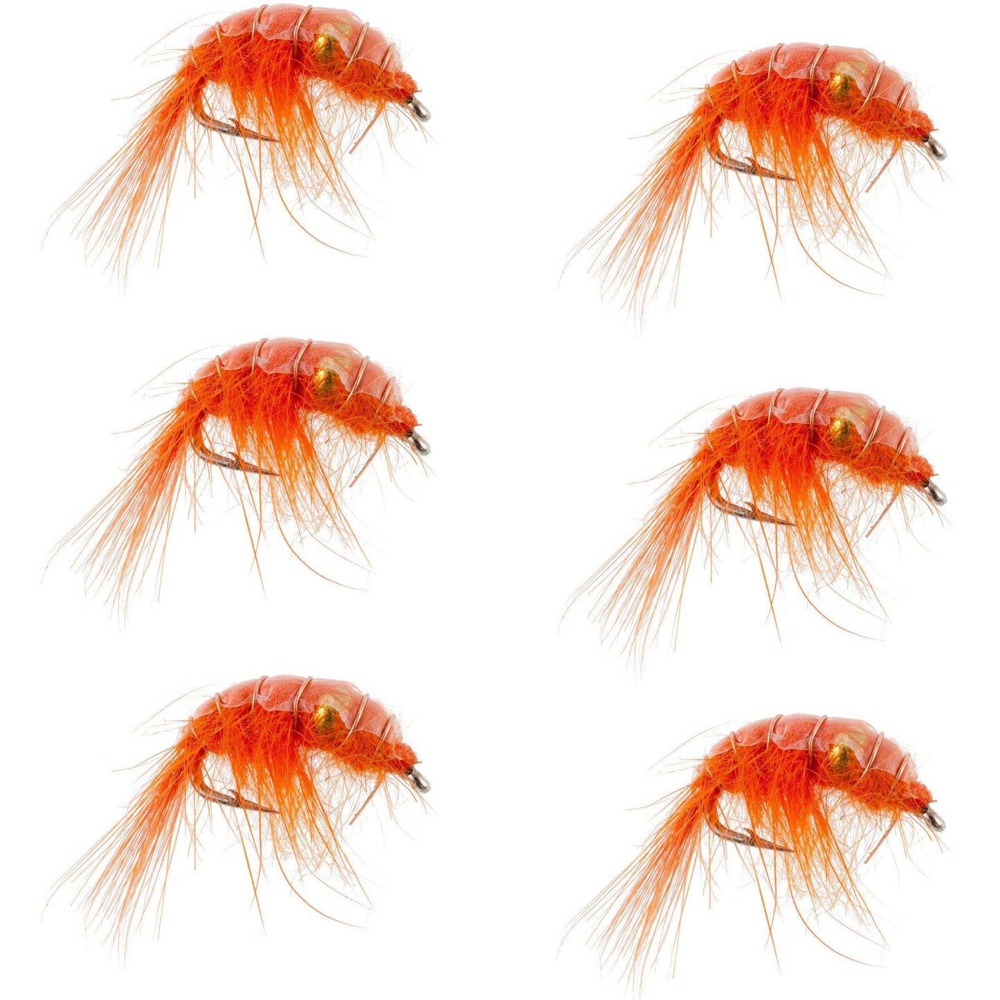 Orange Beaded Shrimp Scud Pattern - 6 Flies - Size 12 - Tailwater Lake Fly Fishing Nymph Flies - Skoutley Outdoors LLC