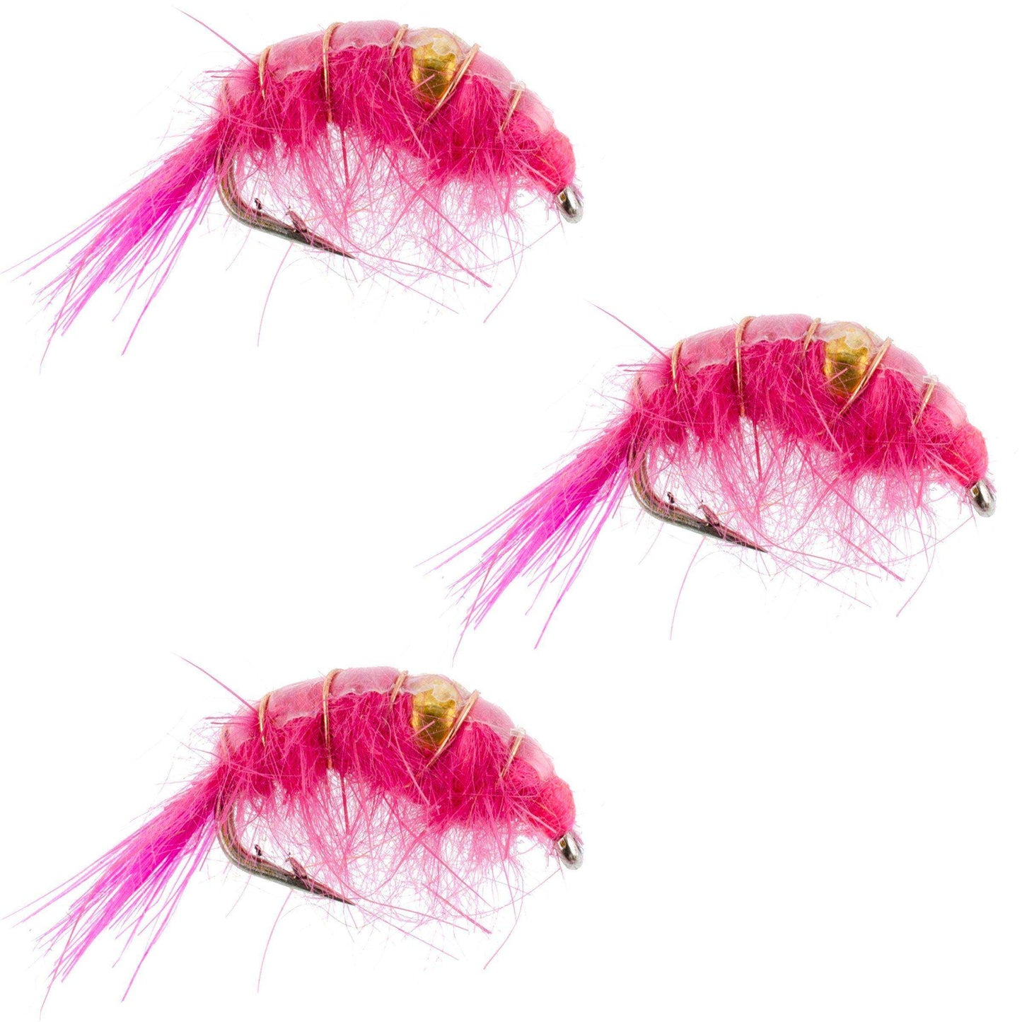 3 Pack Pink Beaded Shrimp Scud Pattern - Size 12 - Tailwater Lake Fly Fishing Nymph Flies - Skoutley Outdoors LLC