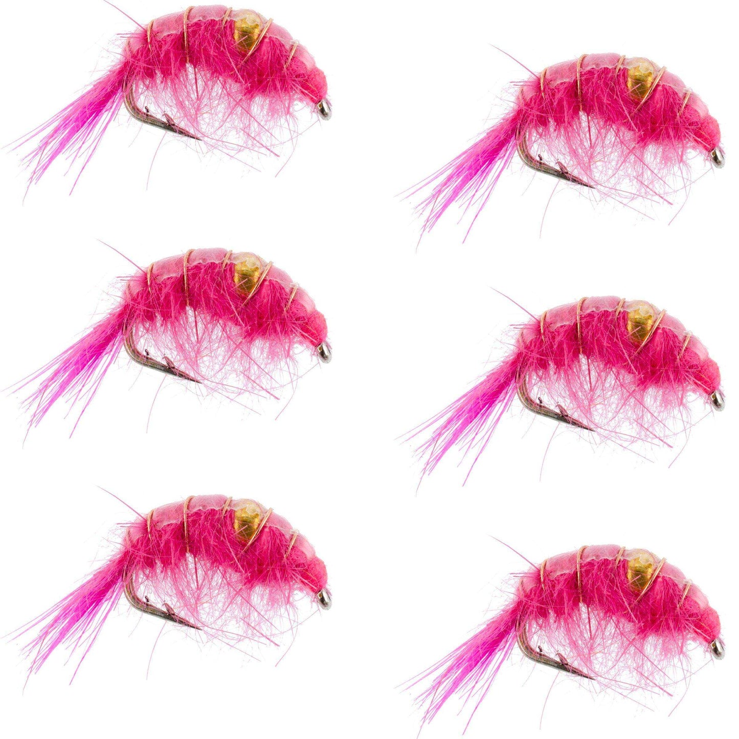 Pink Beaded Shrimp Scud Pattern - 6 Flies - Size 12 - Tailwater Lake Fly Fishing Nymph Flies - Skoutley Outdoors LLC