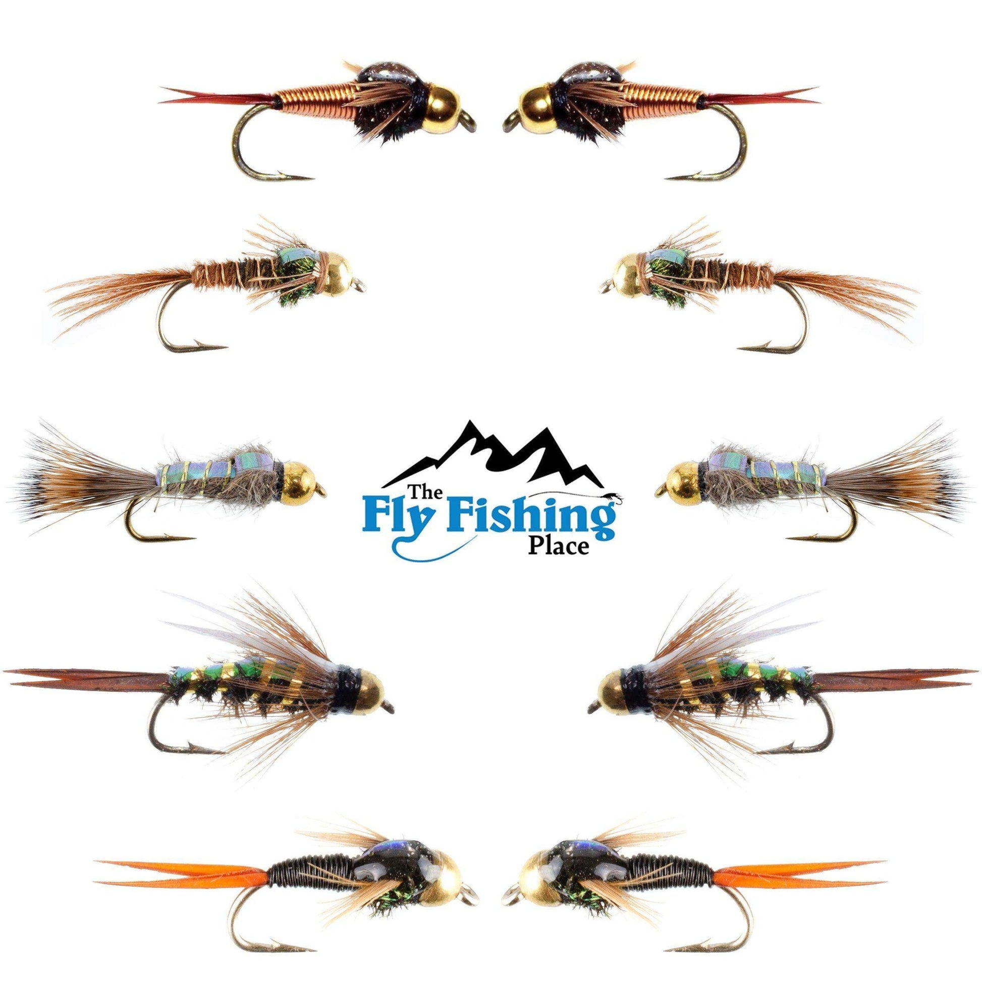 Basics Collection - Flash Back Tungsten Bead Head Nymph Assortment - 10 Wet Flies - 5 Patterns - Hook Sizes 10, 12, 14, 16 - Skoutley Outdoors LLC