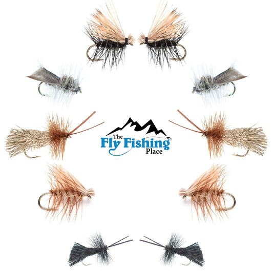 Basics Collection - Essential Caddis Dry Fly Assortment - 10 Dry Fishing Flies - 5 Patterns - Hook Sizes 12, 14, 16, 18 - Skoutley Outdoors LLC