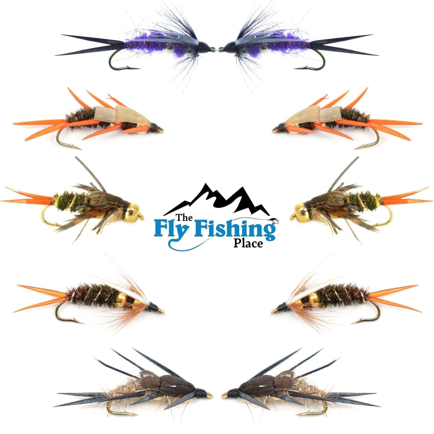 Basics Collection - Double Bead Head Nymph Assortment - 10 Wet Flies - 5 Patterns - Hook Size 10 - Skoutley Outdoors LLC