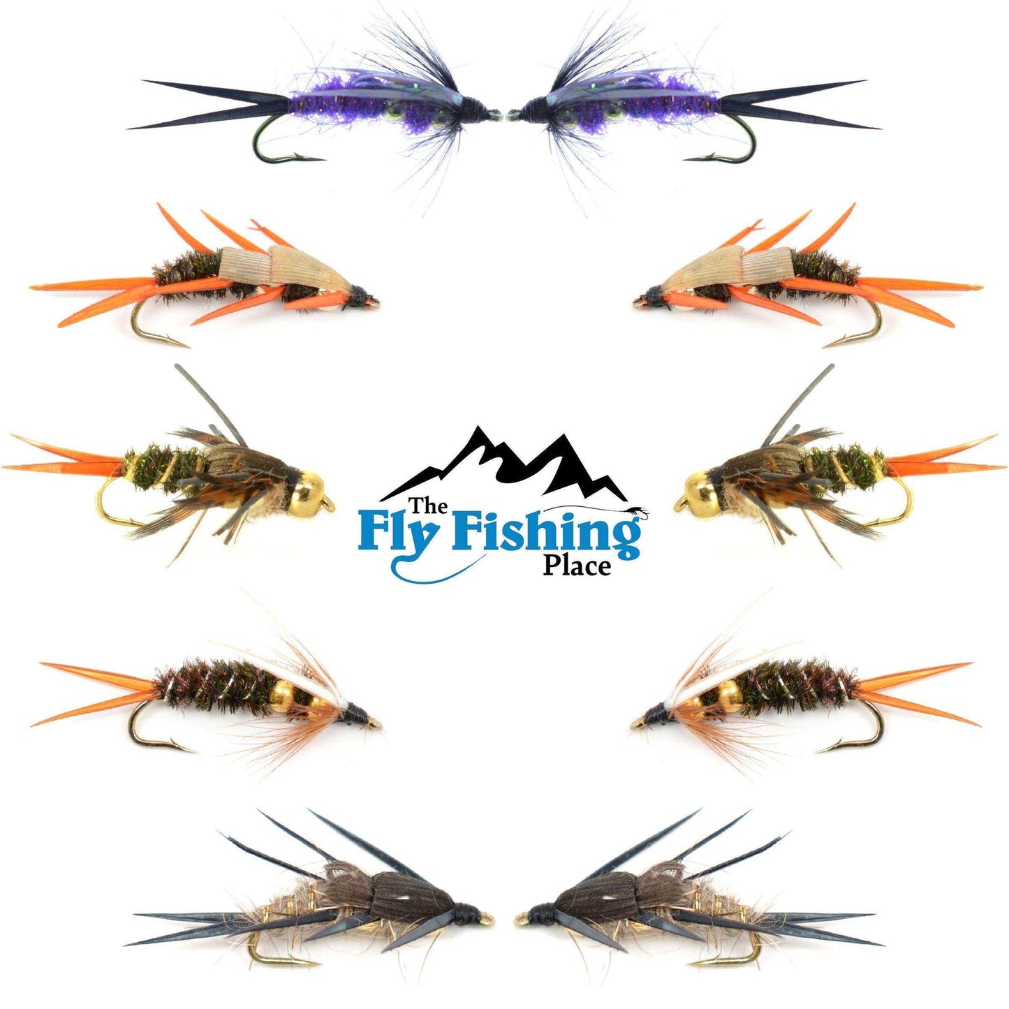 Basics Collection - Double Bead Head Nymph Assortment - 10 Wet Flies - 5 Patterns - Hook Size 14 - Skoutley Outdoors LLC