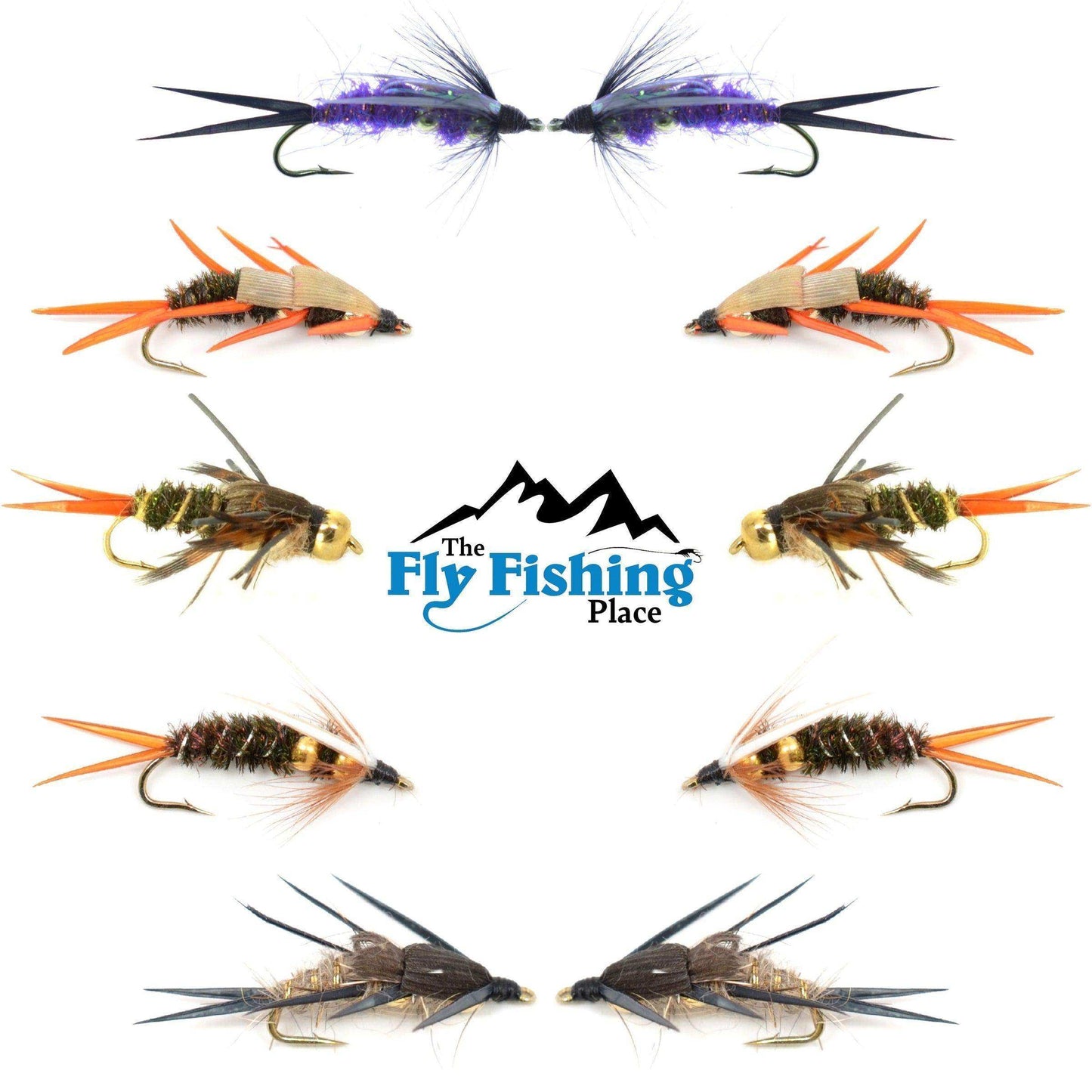 Basics Collection - Double Bead Head Nymph Assortment - 10 Wet Flies - 5 Patterns - Hook Size 12 - Skoutley Outdoors LLC