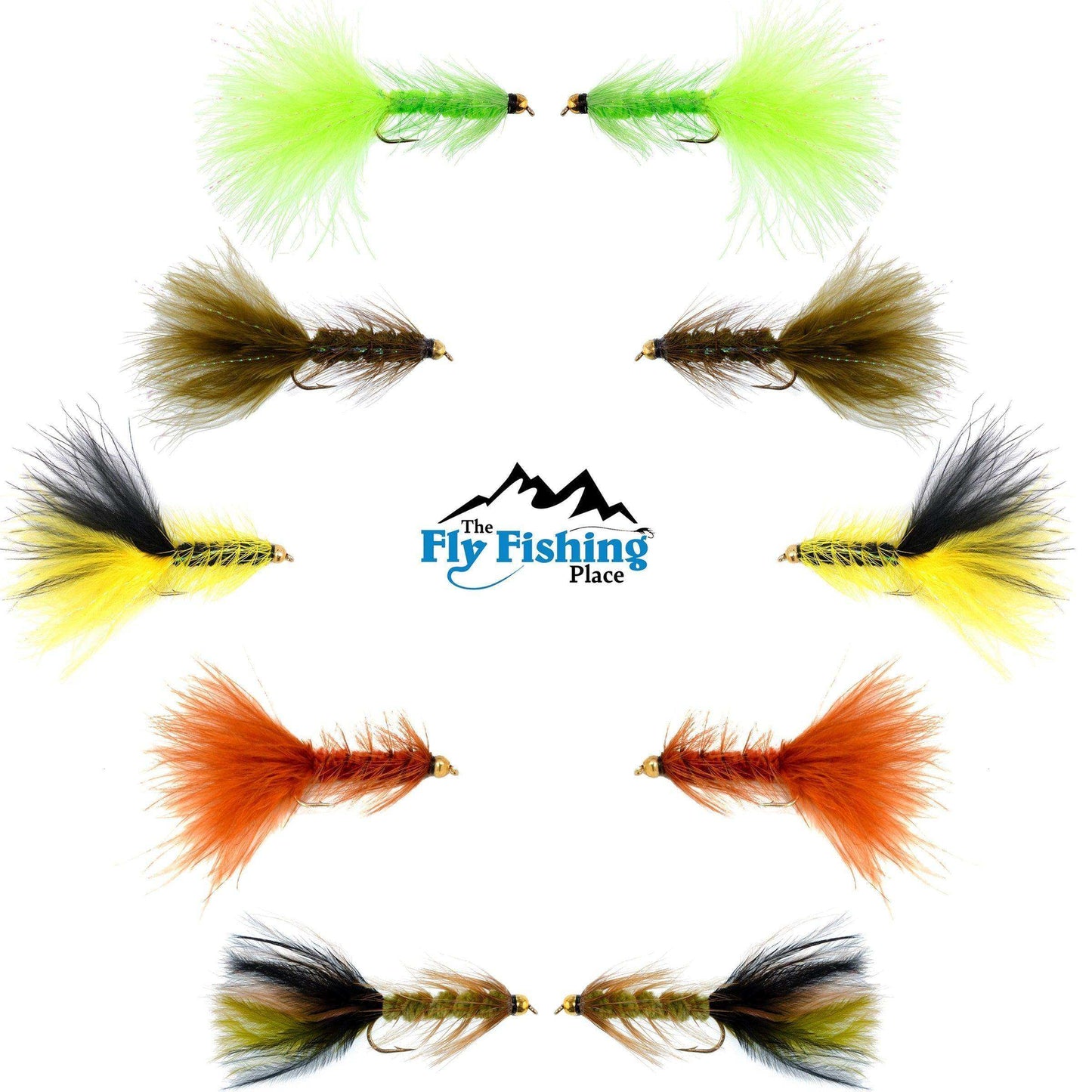 Basics Collection - Crystal Woolly Bugger Assortment - 10 Bead Head Wet Flies - 5 Patterns - Hook Size 8 - Skoutley Outdoors LLC