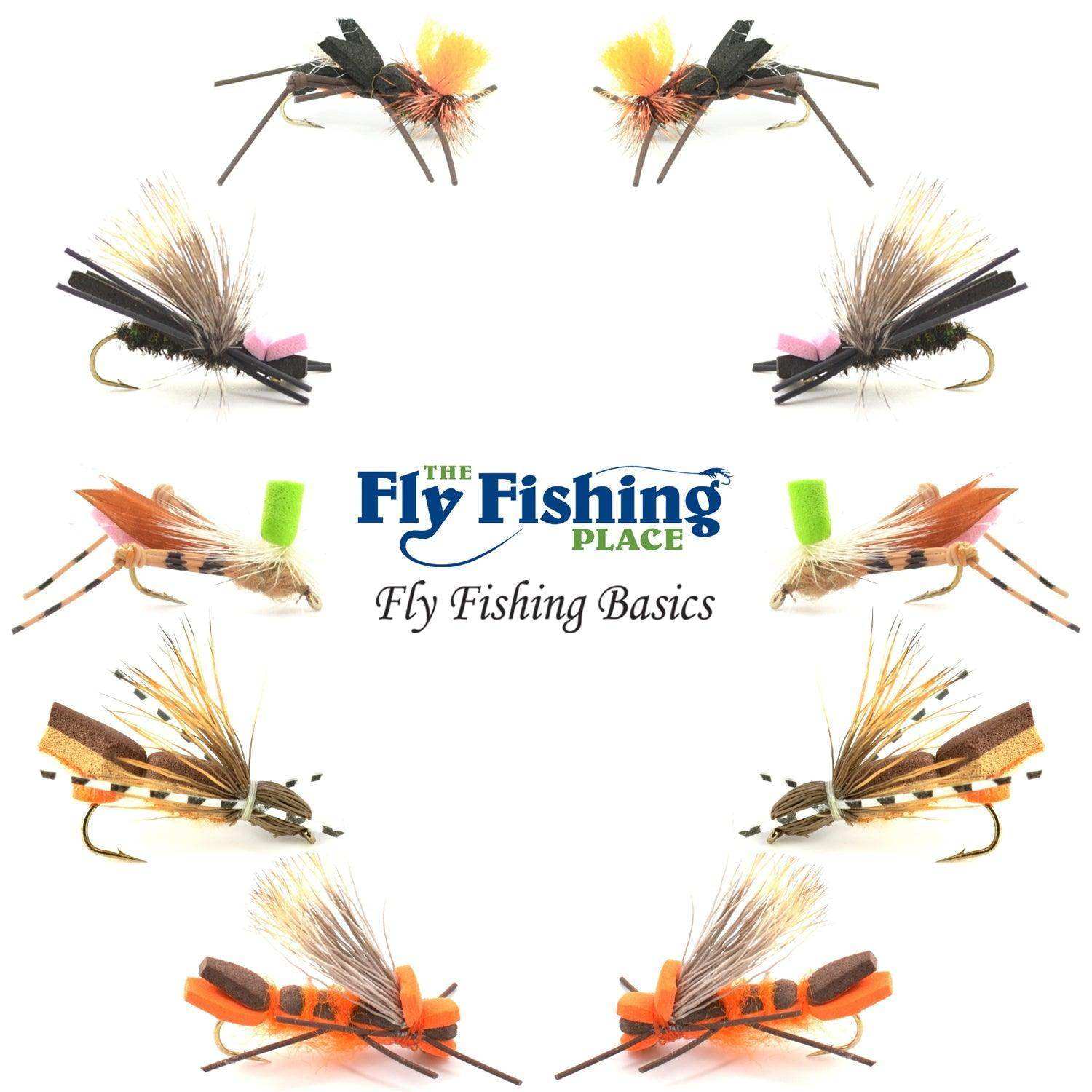 Basics Collection - Foam Hoppers Dry Fly Assortment #2 - 10 Dry Fishing Grasshopper Flies - 5 Patterns - Hook Size 10 - Skoutley Outdoors LLC